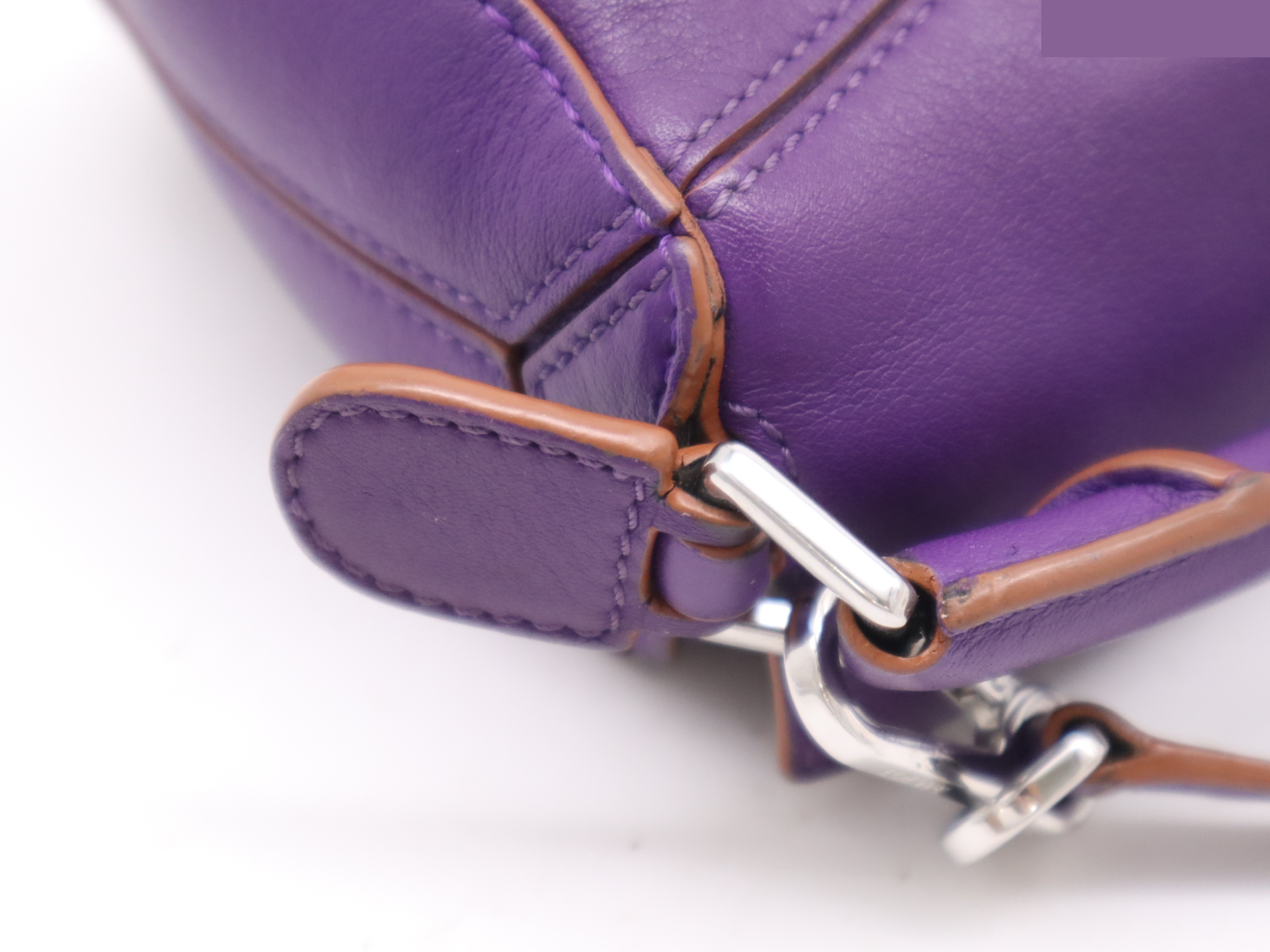 Leather puzzle bag mini 2WAY purple with shoulder strap — view 7