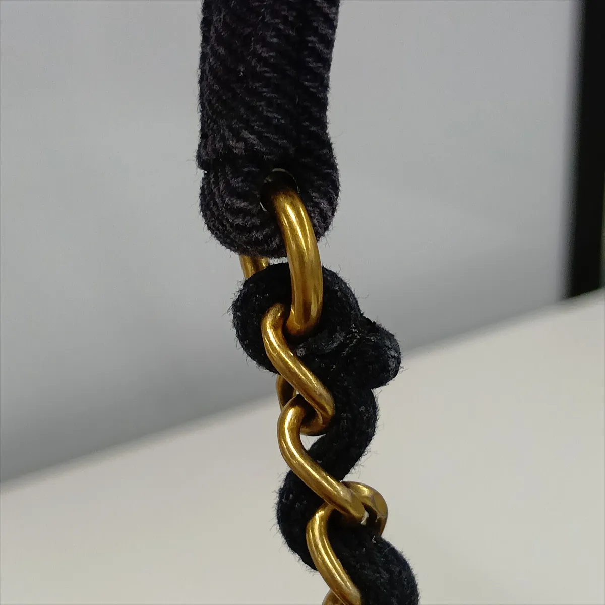 Matelassé Denim Chain Shoulder Bag, Black with Gold Hardware, H6LE1LU1, Random Plate — view 12