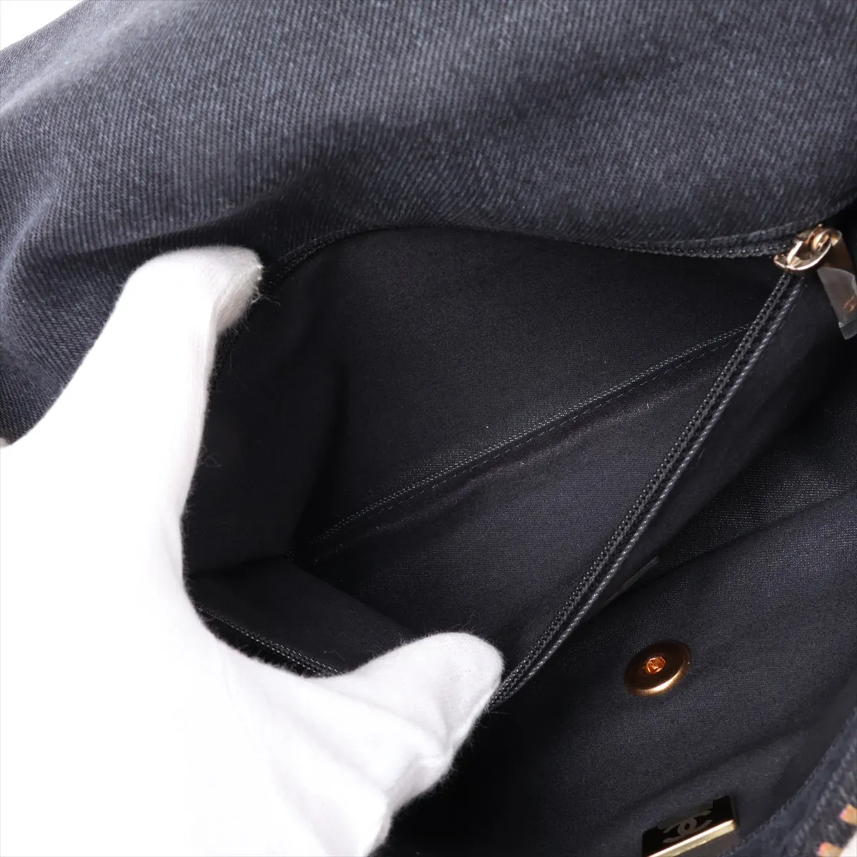 Matelassé Denim Chain Shoulder Bag, Black with Gold Hardware, H6LE1LU1, Random Plate — view 7