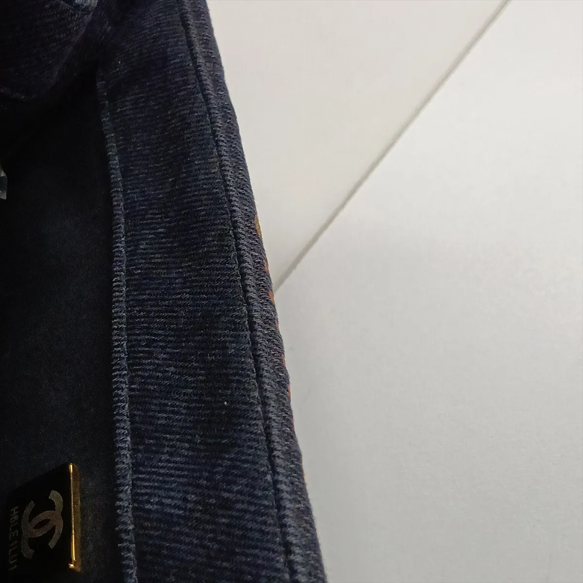 Matelassé Denim Chain Shoulder Bag, Black with Gold Hardware, H6LE1LU1, Random Plate — view 10