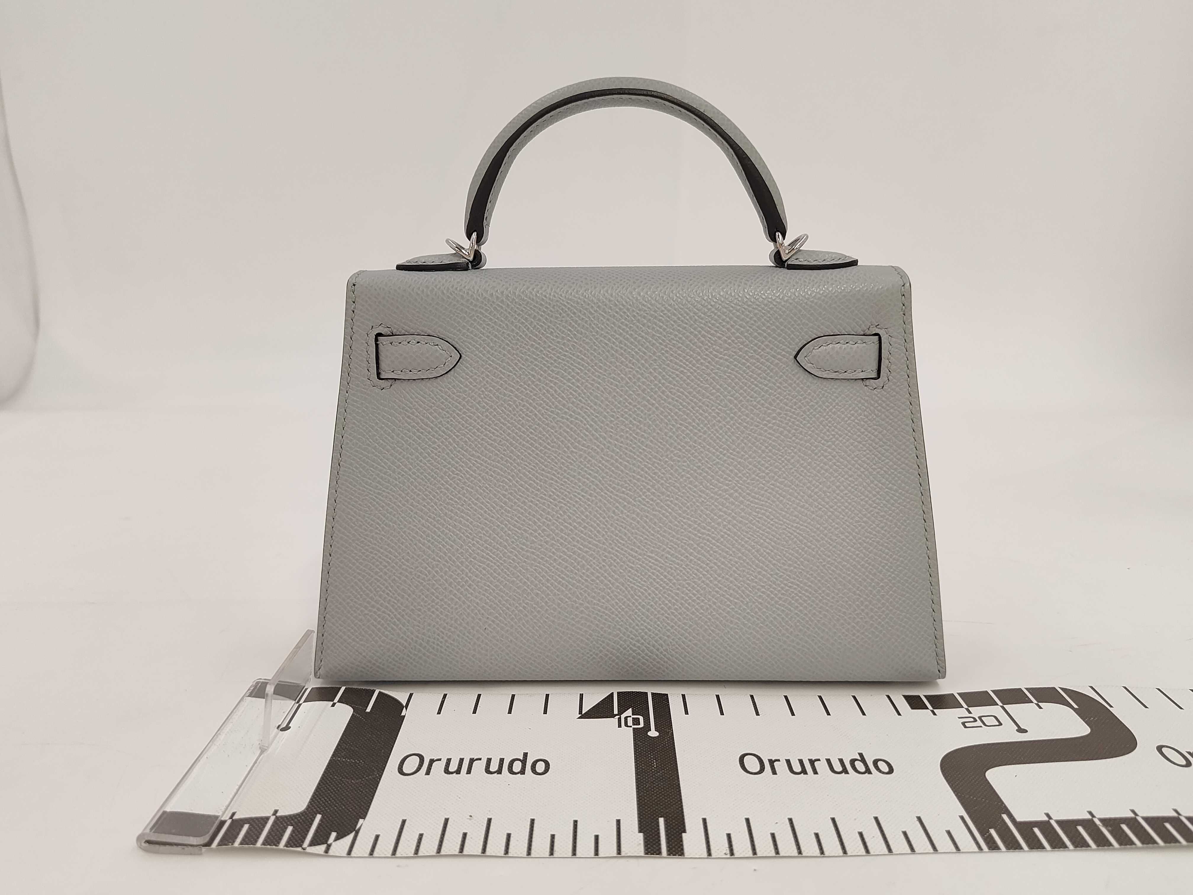 Mini Kelly handbag with bandouliere strap, Epsom leather, blue glacier leather, silver hardware, G stamp. — view 2