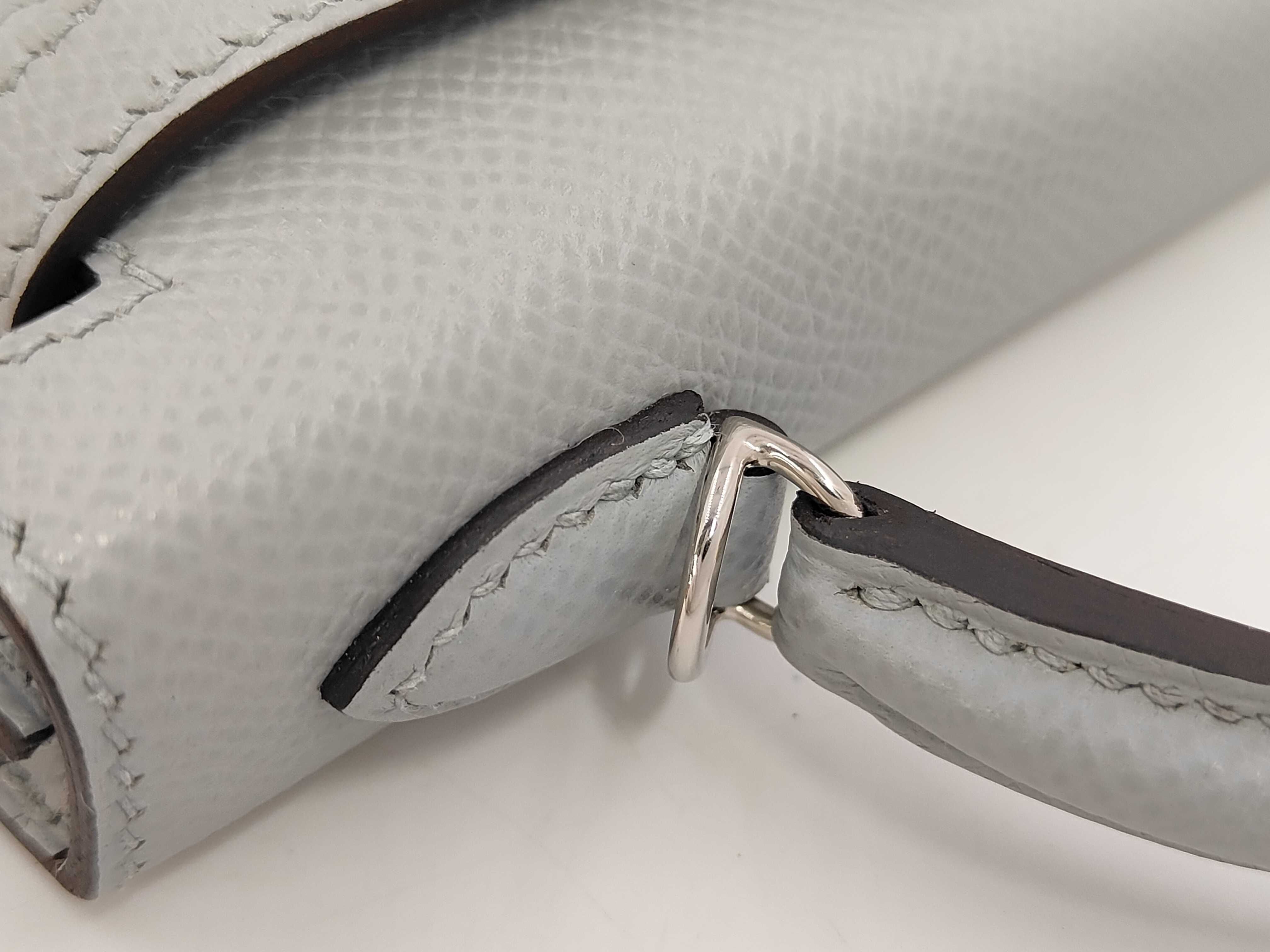 Mini Kelly handbag with bandouliere strap, Epsom leather, blue glacier leather, silver hardware, G stamp. — view 5