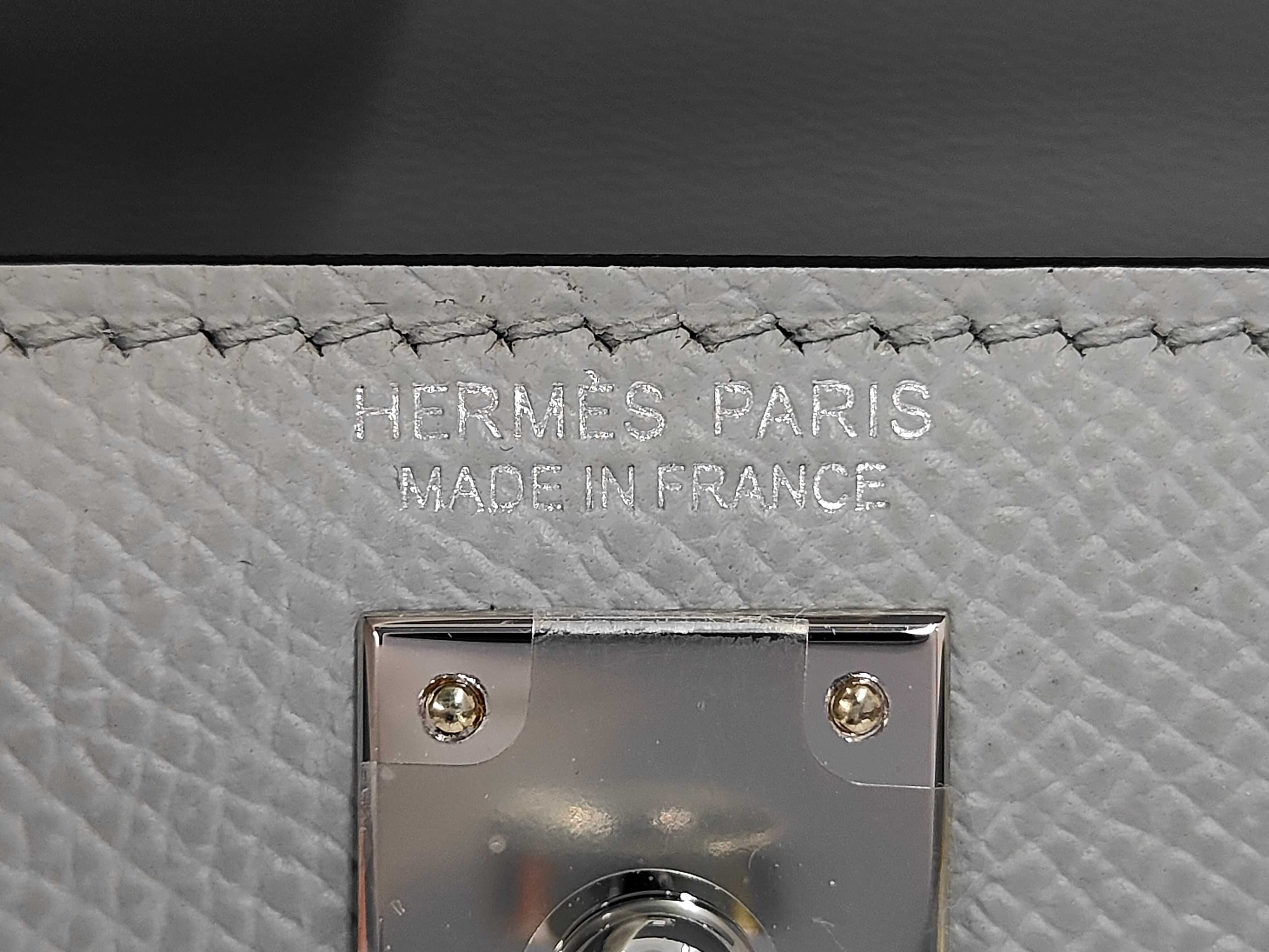 Mini Kelly handbag with bandouliere strap, Epsom leather, blue glacier leather, silver hardware, G stamp. — view 10