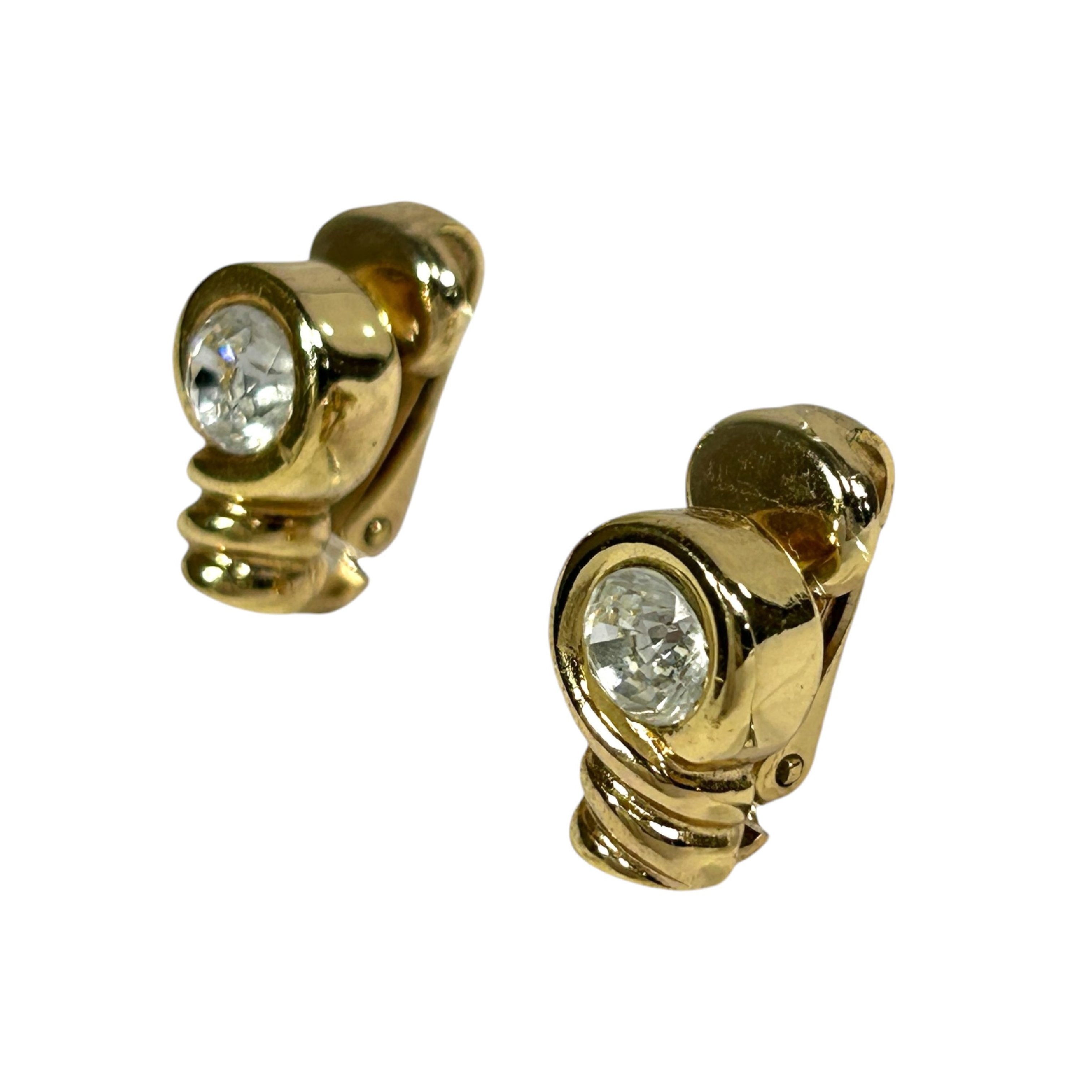 rhinestone earrings, 1 piece, 0.9cm wide, gold-toned, metal material. — view 2
