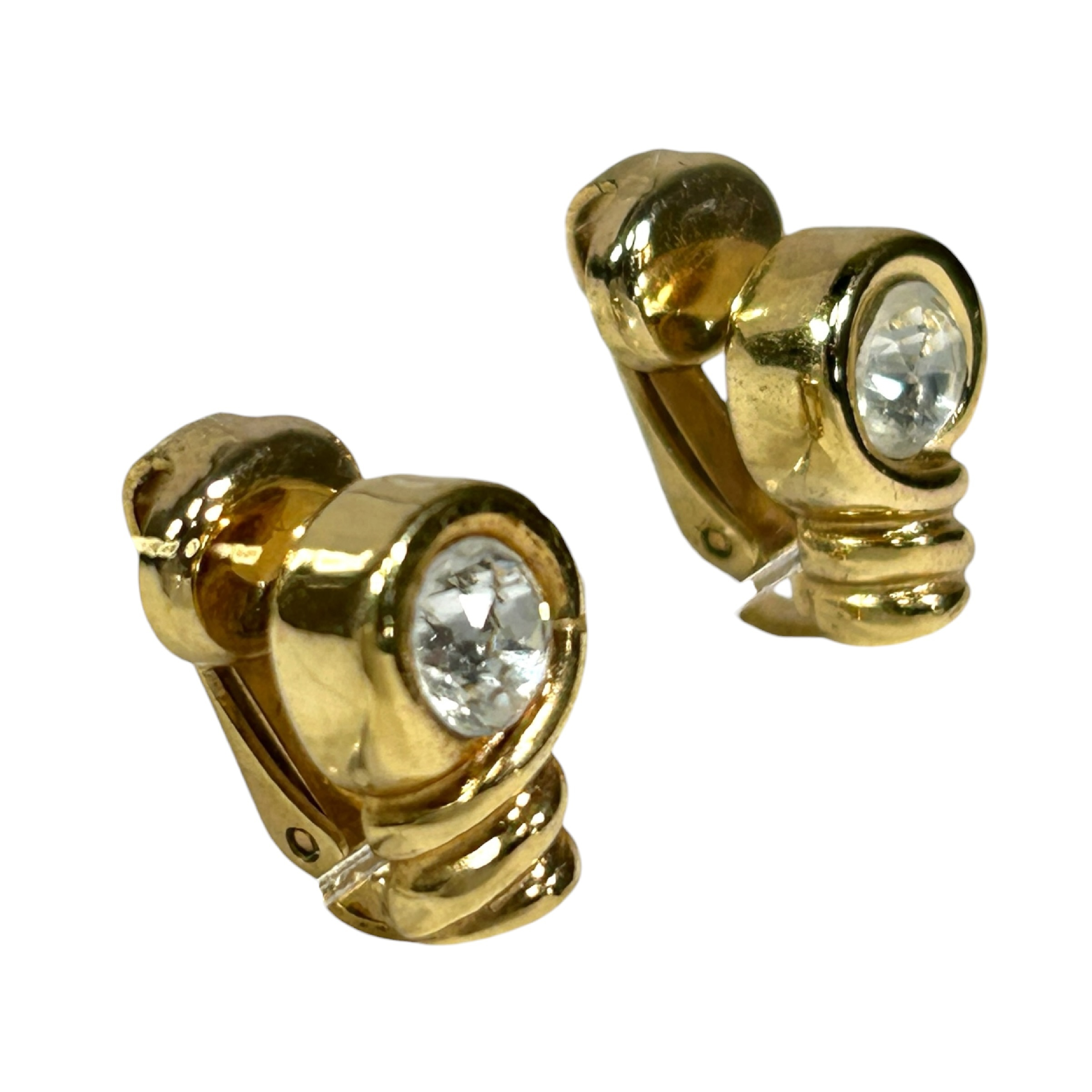 rhinestone earrings, 1 piece, 0.9cm wide, gold-toned, metal material. — view 3