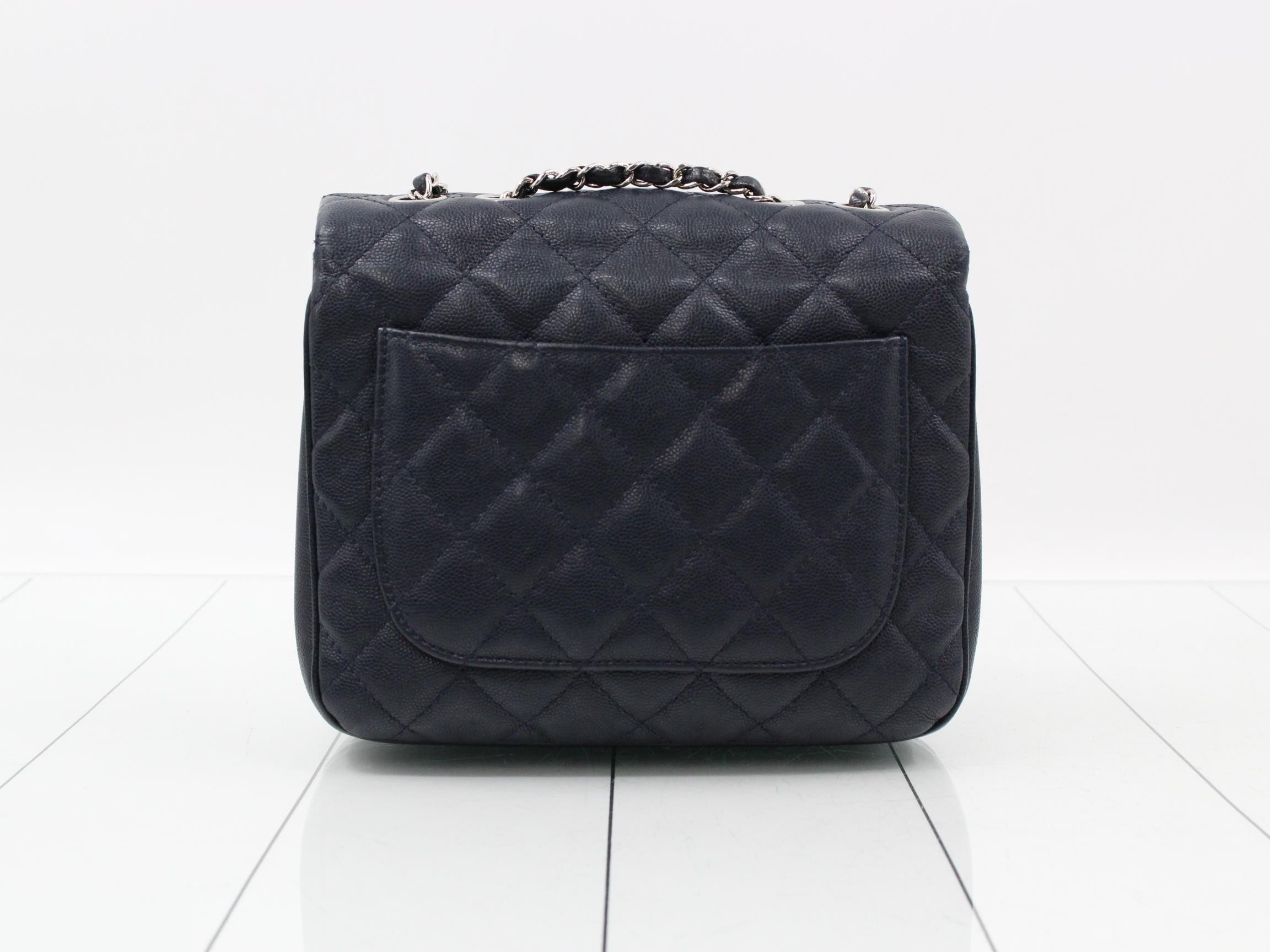 Matelassé Caviar Skin Chain Shoulder Bag, Navy — view 2