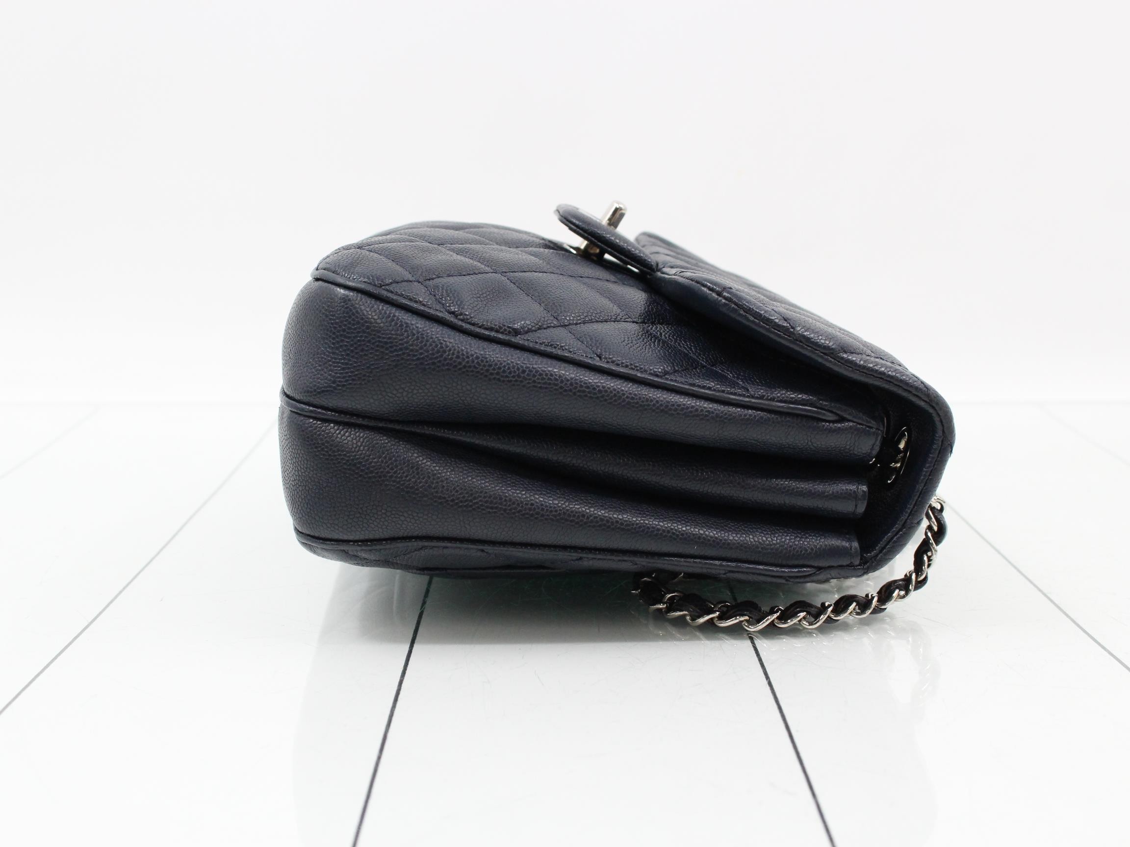 Matelassé Caviar Skin Chain Shoulder Bag, Navy — view 3