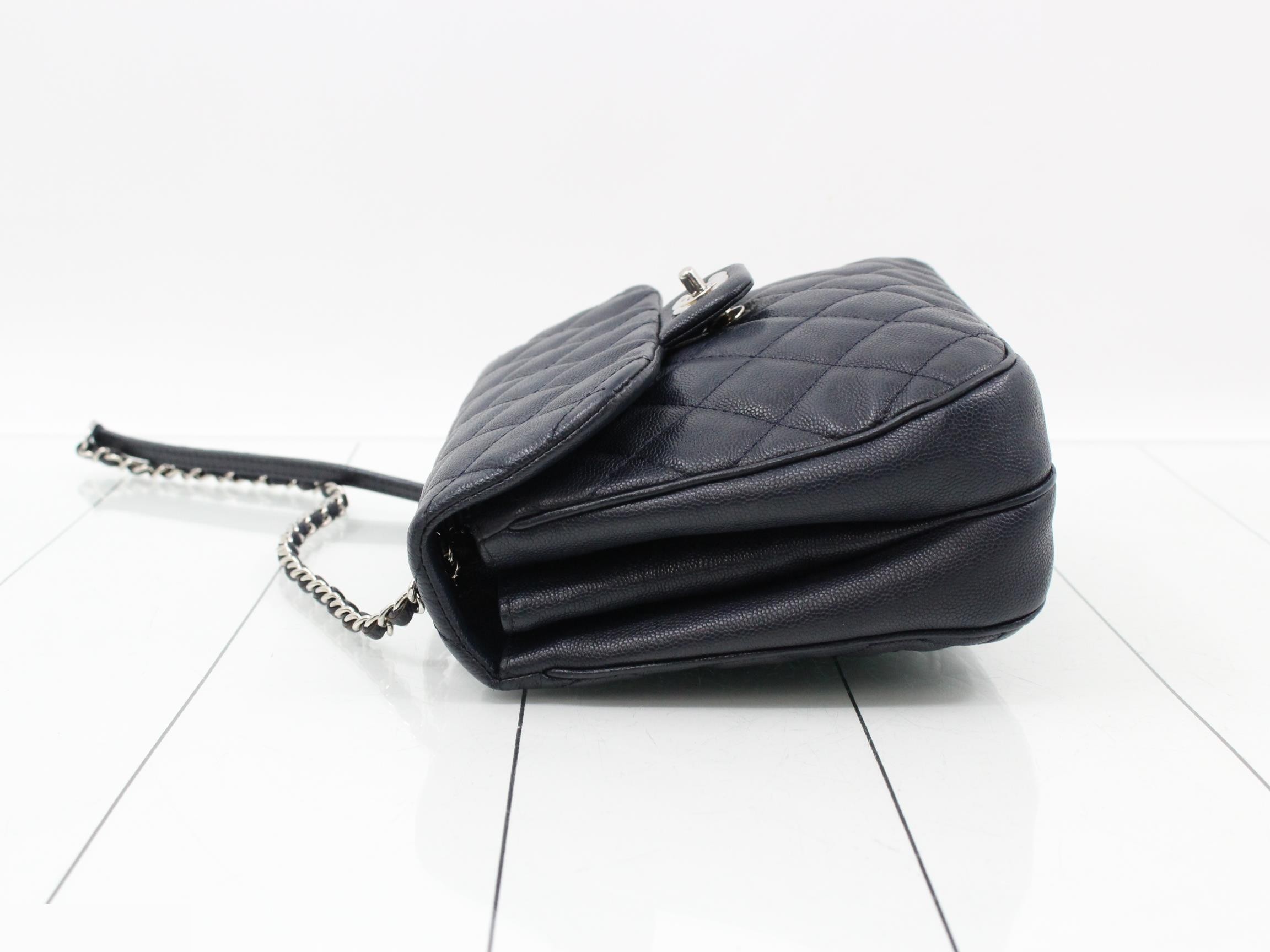 Matelassé Caviar Skin Chain Shoulder Bag, Navy — view 4