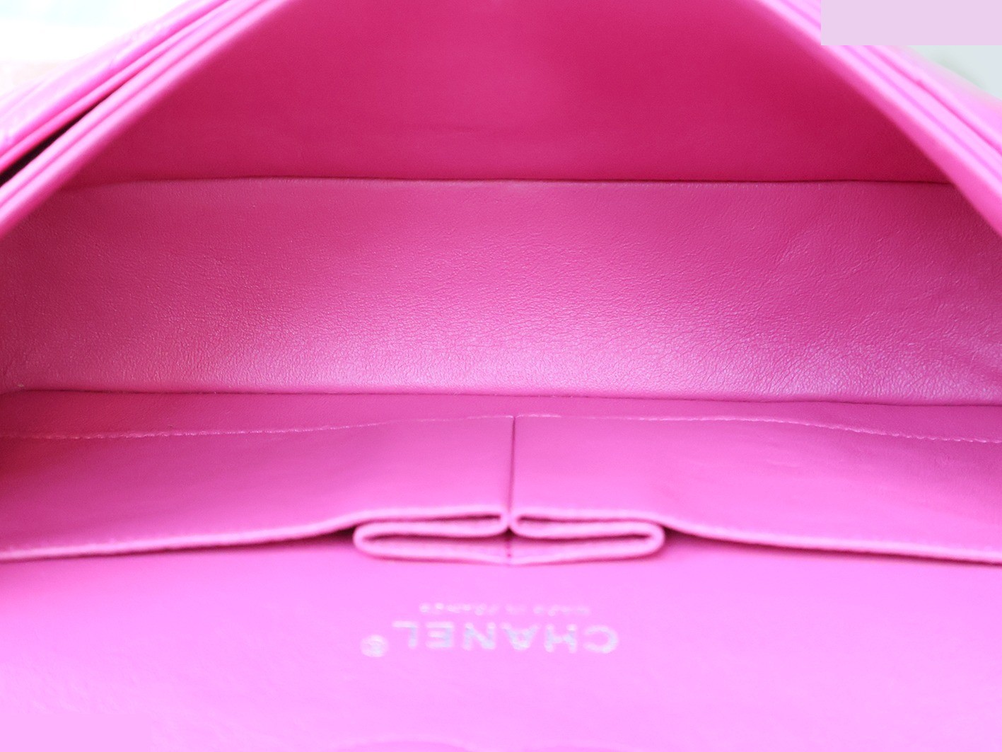Matelassé 25 Lambskin Double Flap Double Chain Shoulder Bag, Pink — view 12