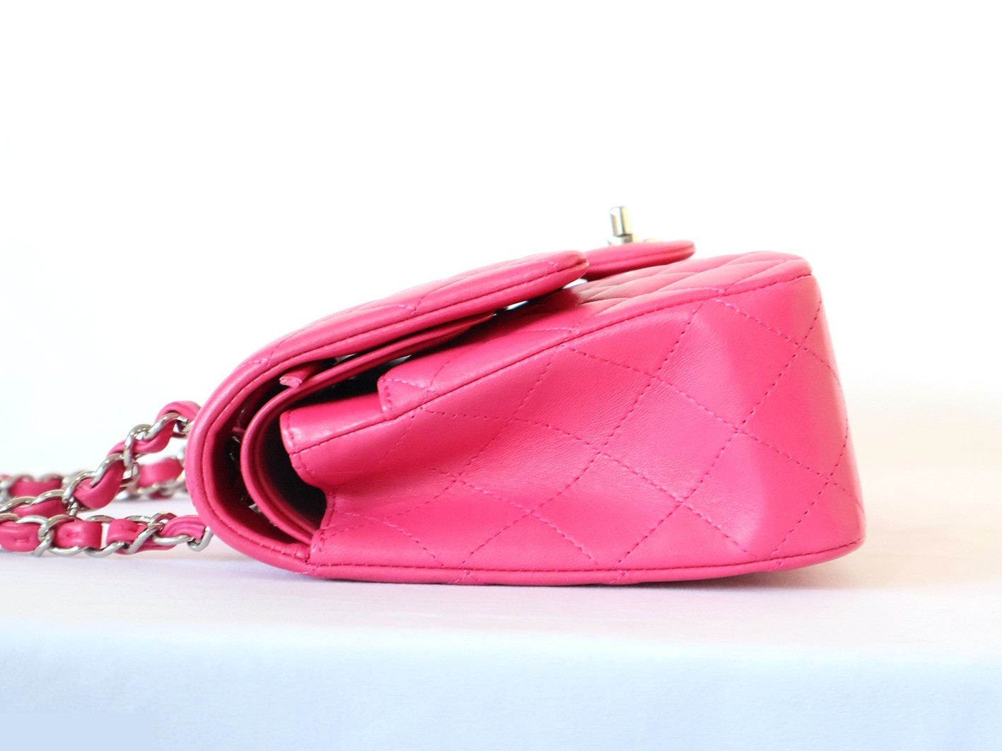 Matelassé 25 Lambskin Double Flap Double Chain Shoulder Bag, Pink — view 6