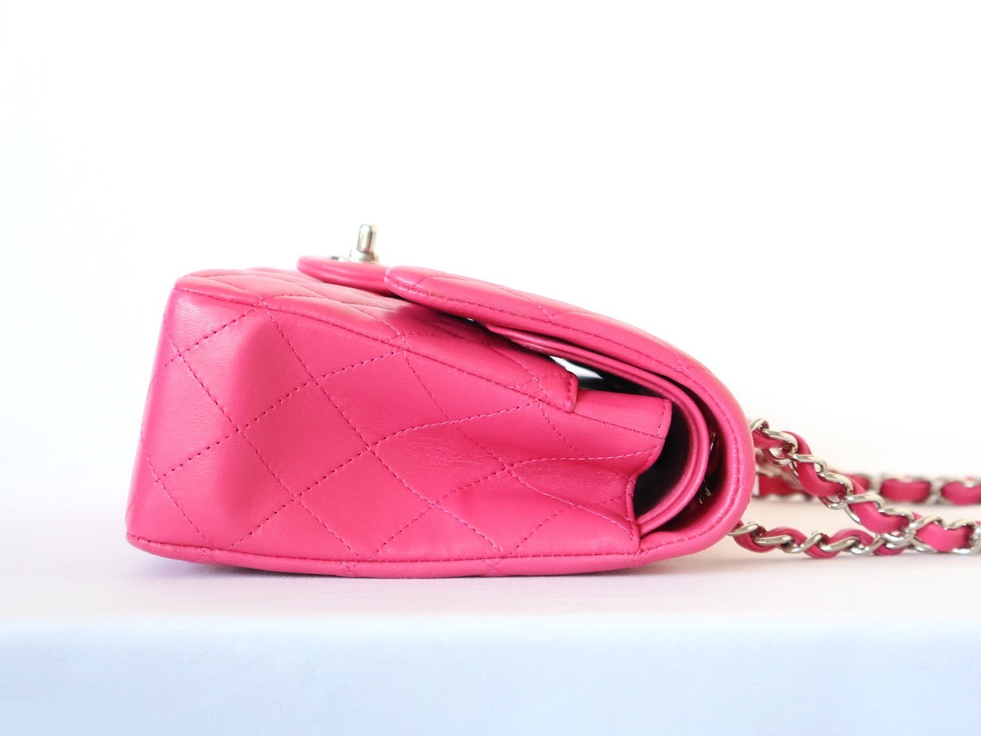 Matelassé 25 Lambskin Double Flap Double Chain Shoulder Bag, Pink — view 7
