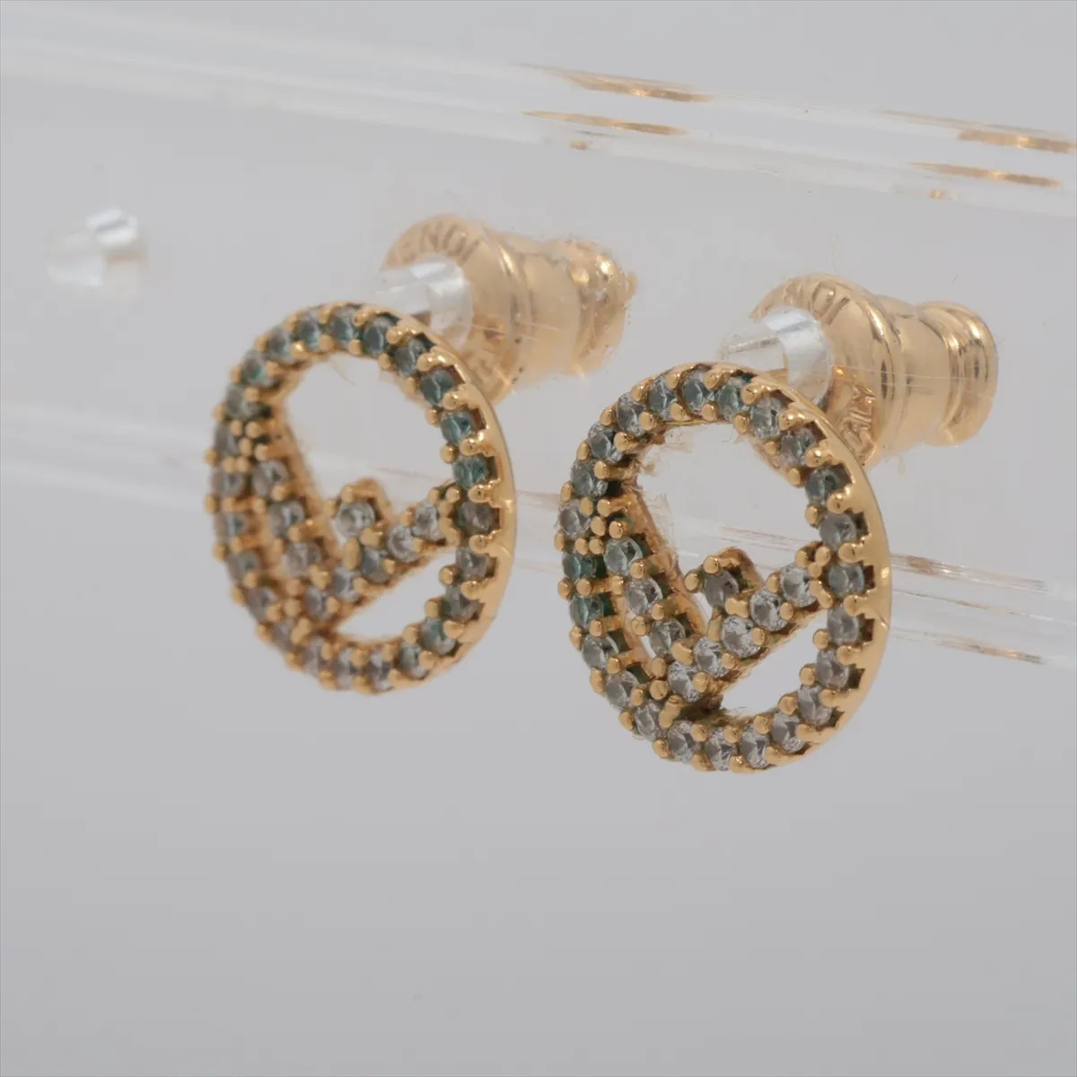 F is Fendi earrings (for both ears), GP x rhinestone, gold, — view 3