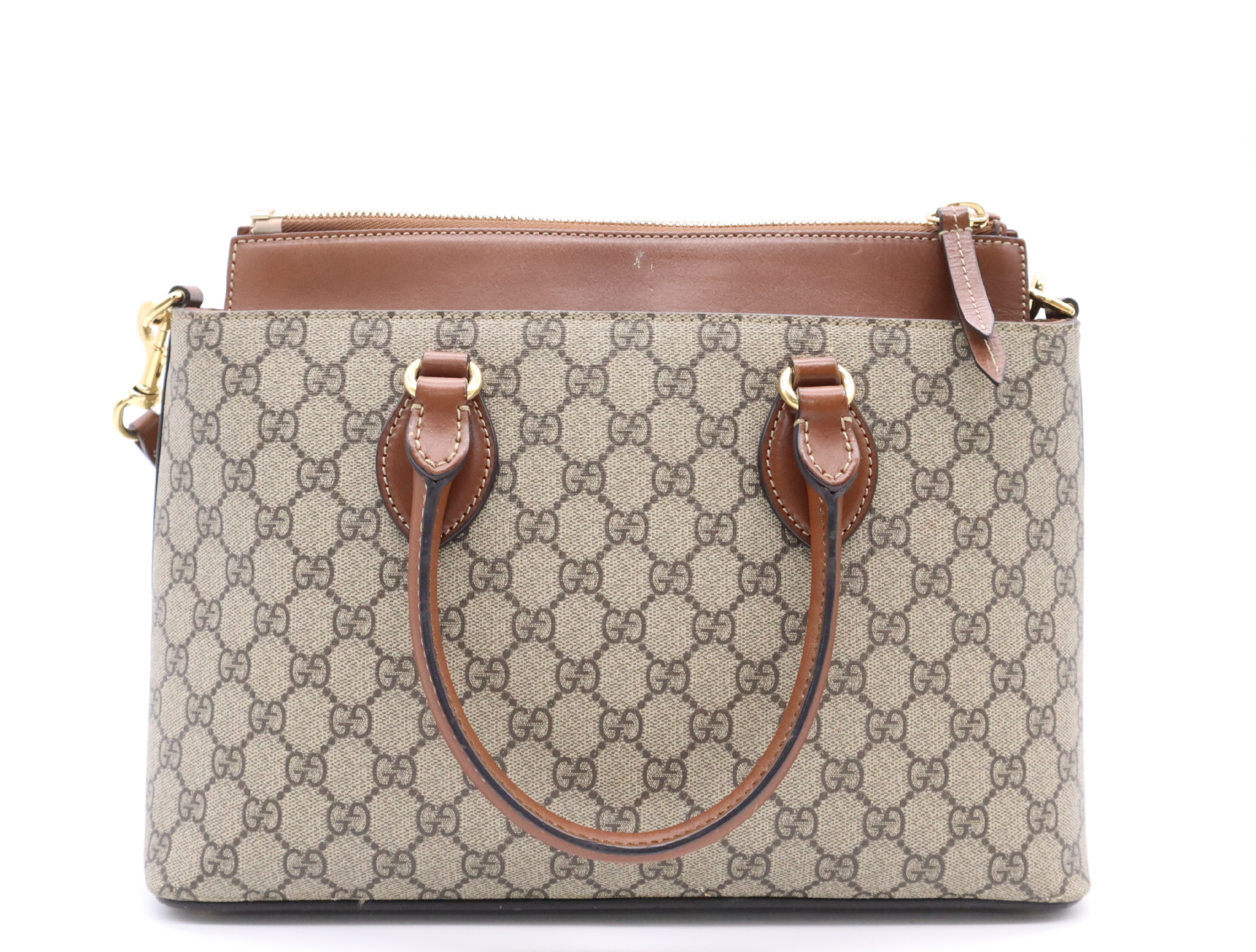 409534 Canvas x Leather GG Supreme Handbag, Brown, Gold Hardware, with Shoulder Strap — view 2