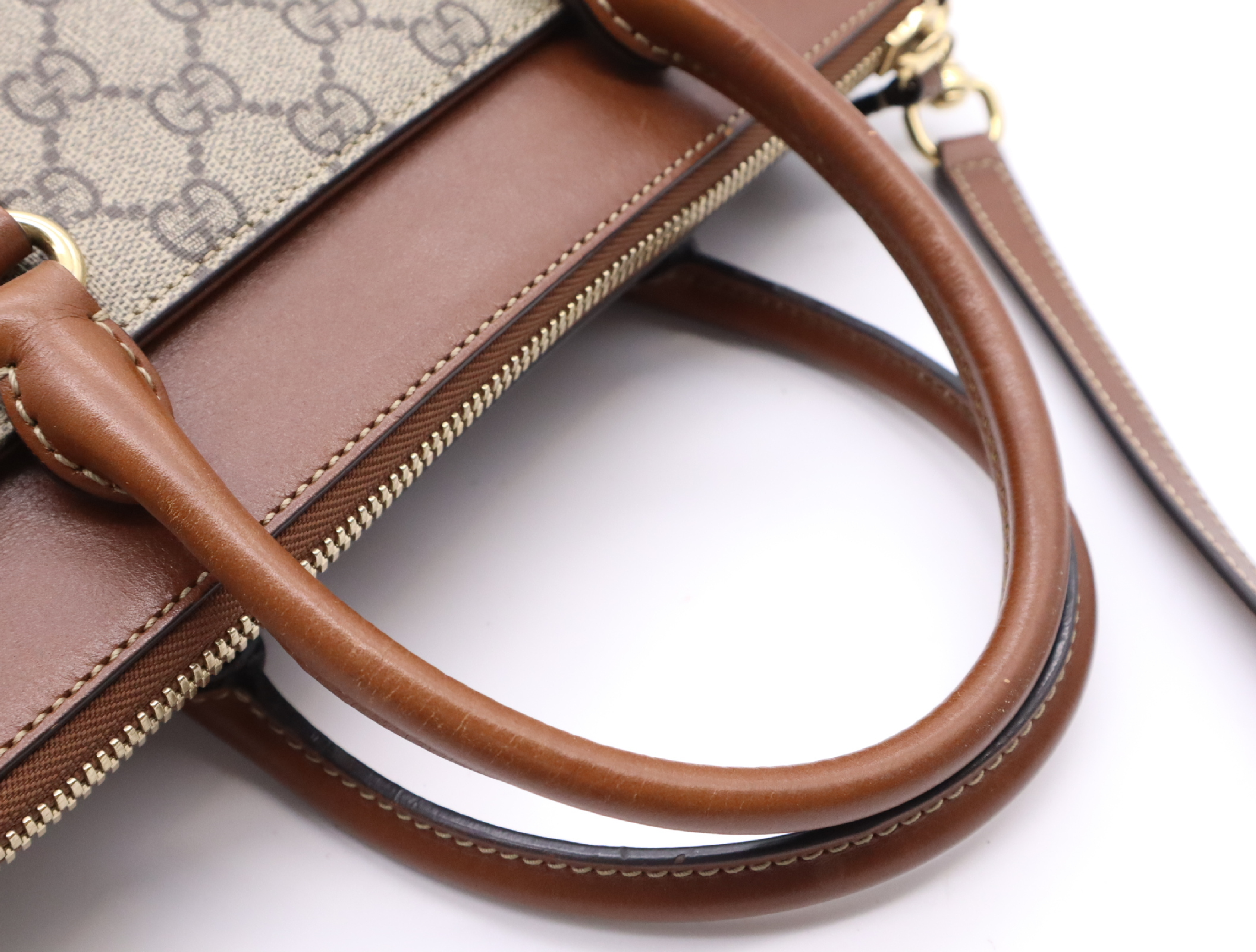 409534 Canvas x Leather GG Supreme Handbag, Brown, Gold Hardware, with Shoulder Strap — view 13