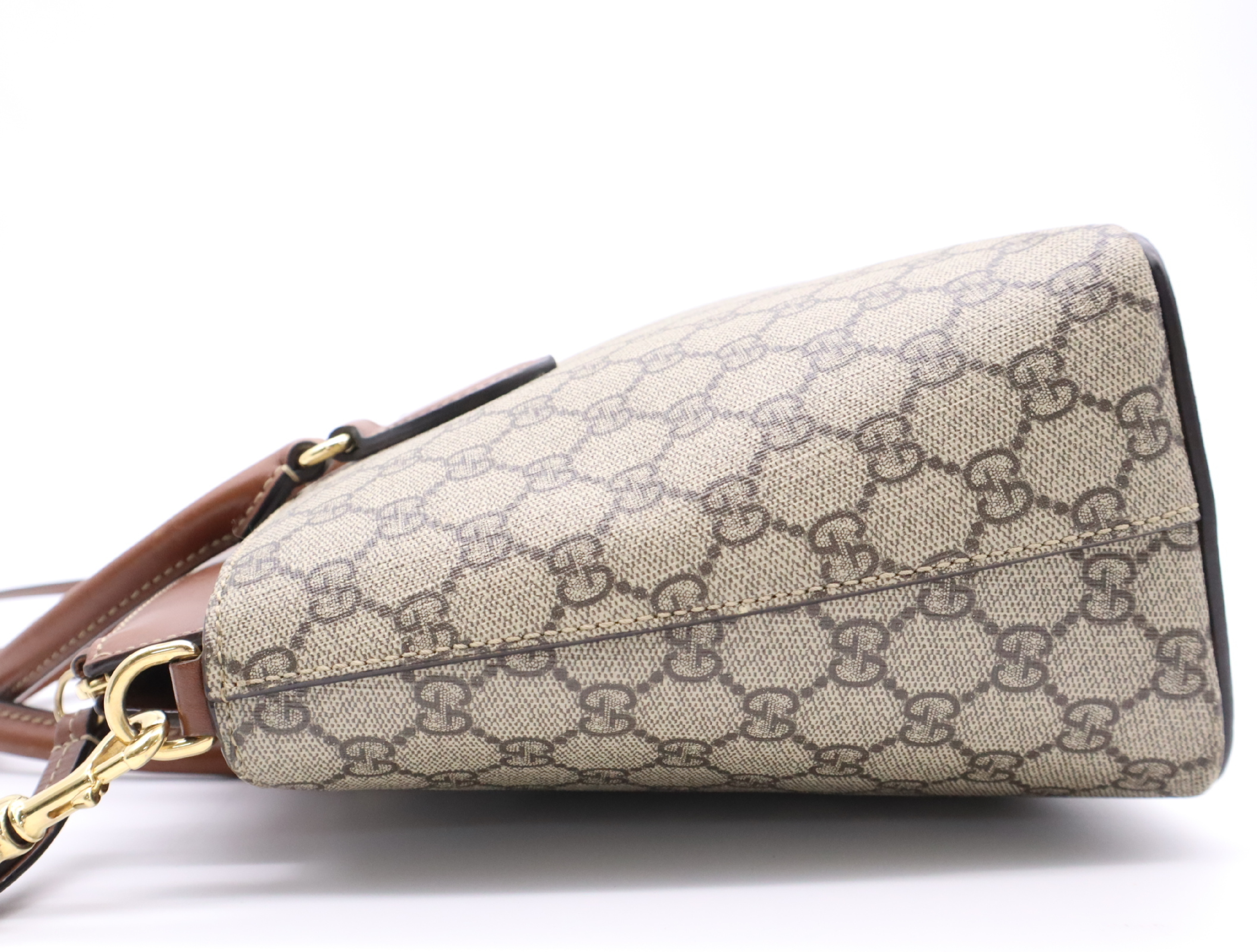 409534 Canvas x Leather GG Supreme Handbag, Brown, Gold Hardware, with Shoulder Strap — view 3
