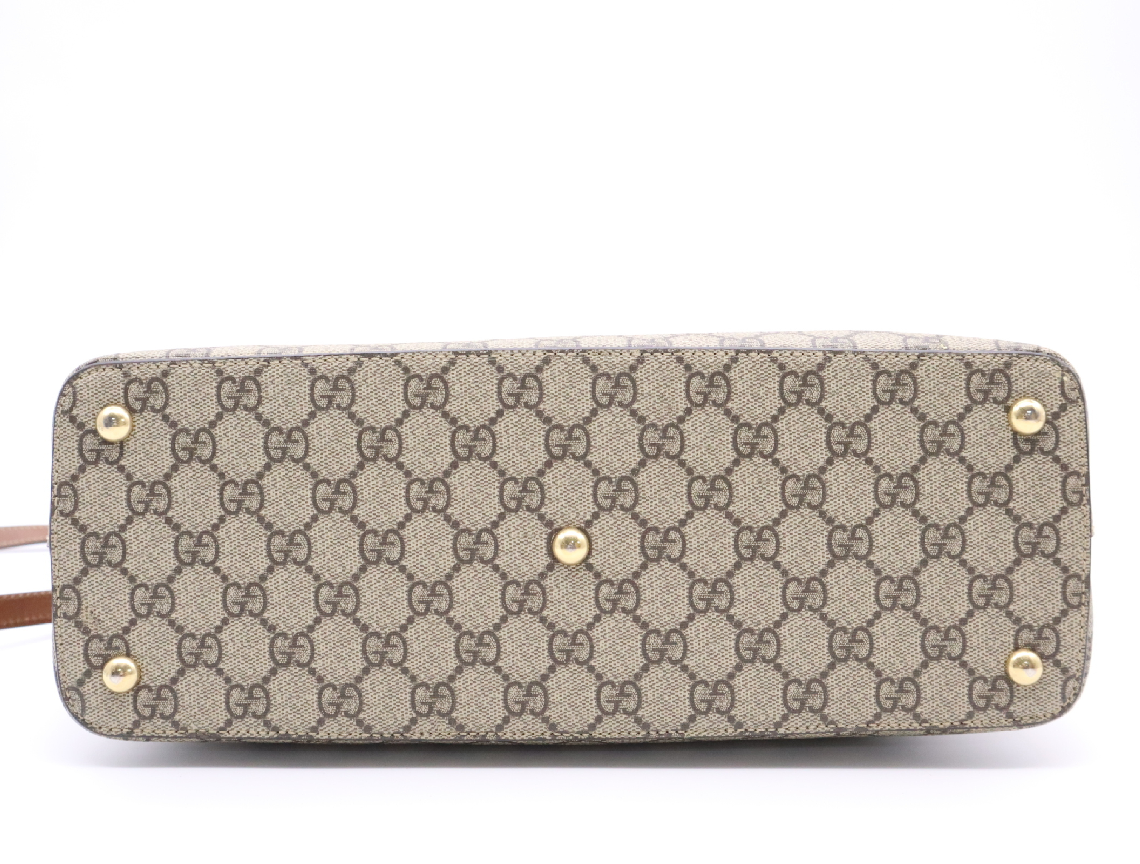409534 Canvas x Leather GG Supreme Handbag, Brown, Gold Hardware, with Shoulder Strap — view 4