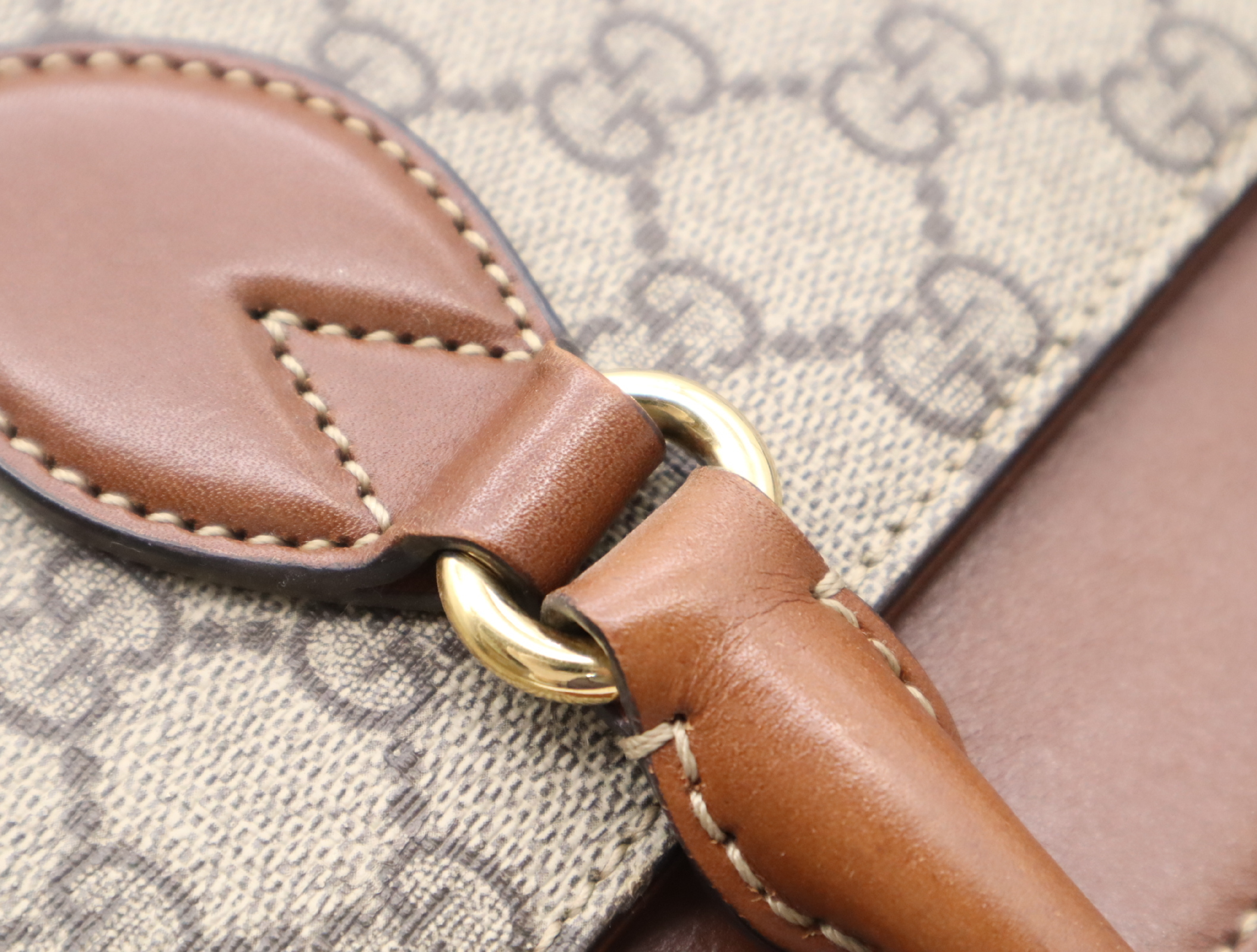 409534 Canvas x Leather GG Supreme Handbag, Brown, Gold Hardware, with Shoulder Strap — view 9