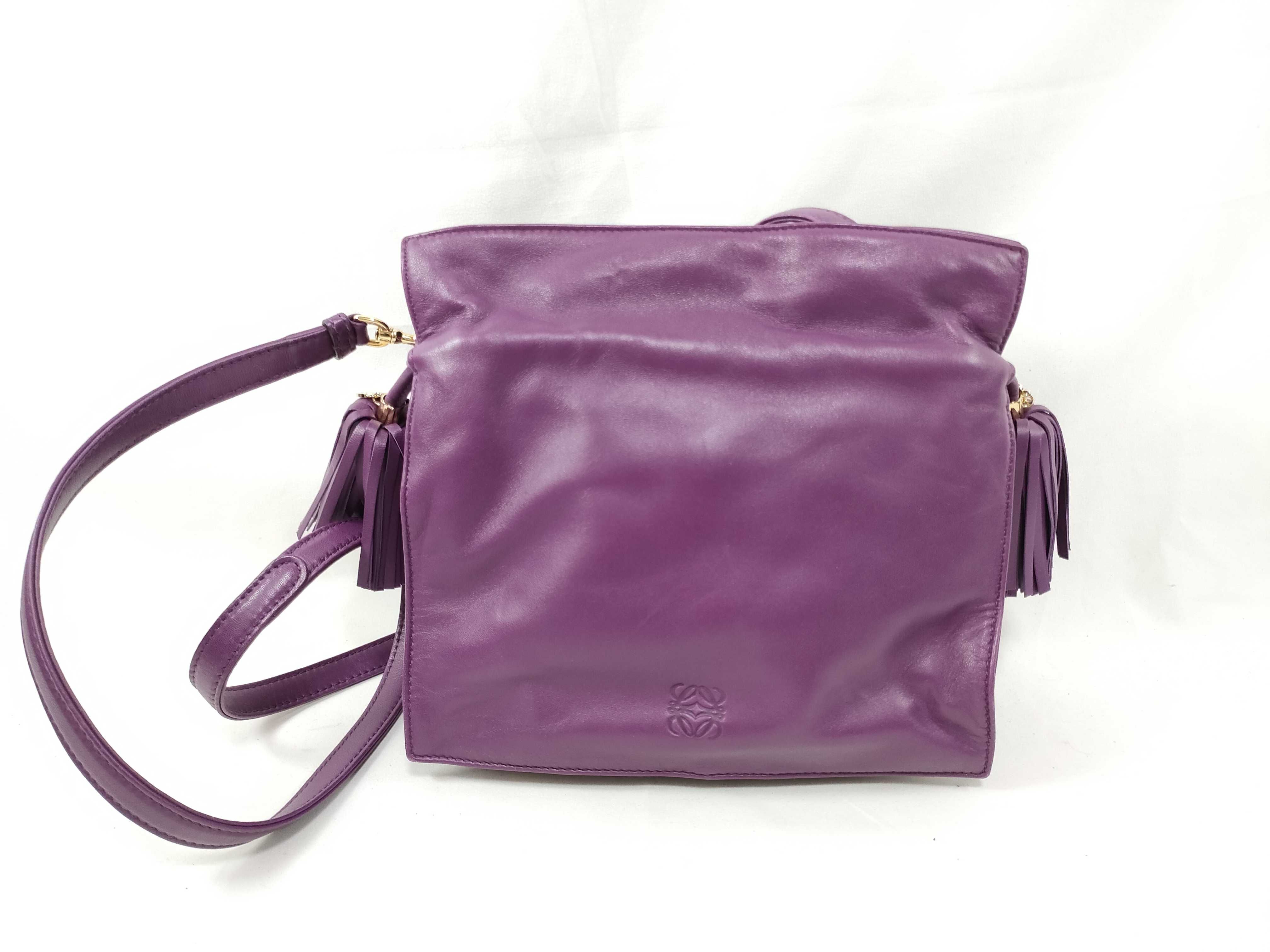 Flamenco Nappa Leather Shoulder Bag, Purple, Gold Hardware, Tassel, with Booklet.