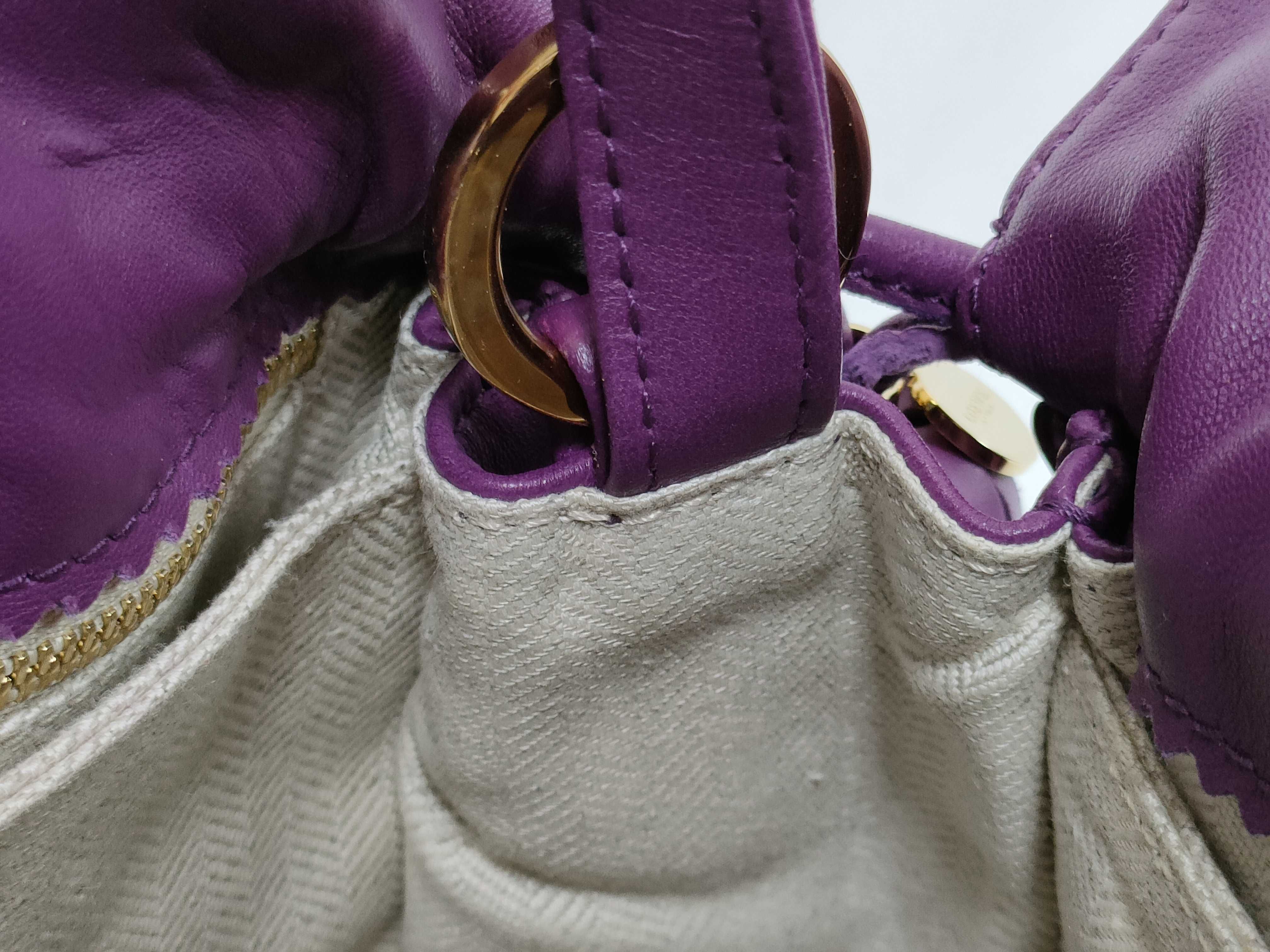 Flamenco Nappa Leather Shoulder Bag, Purple, Gold Hardware, Tassel, with Booklet. — view 11