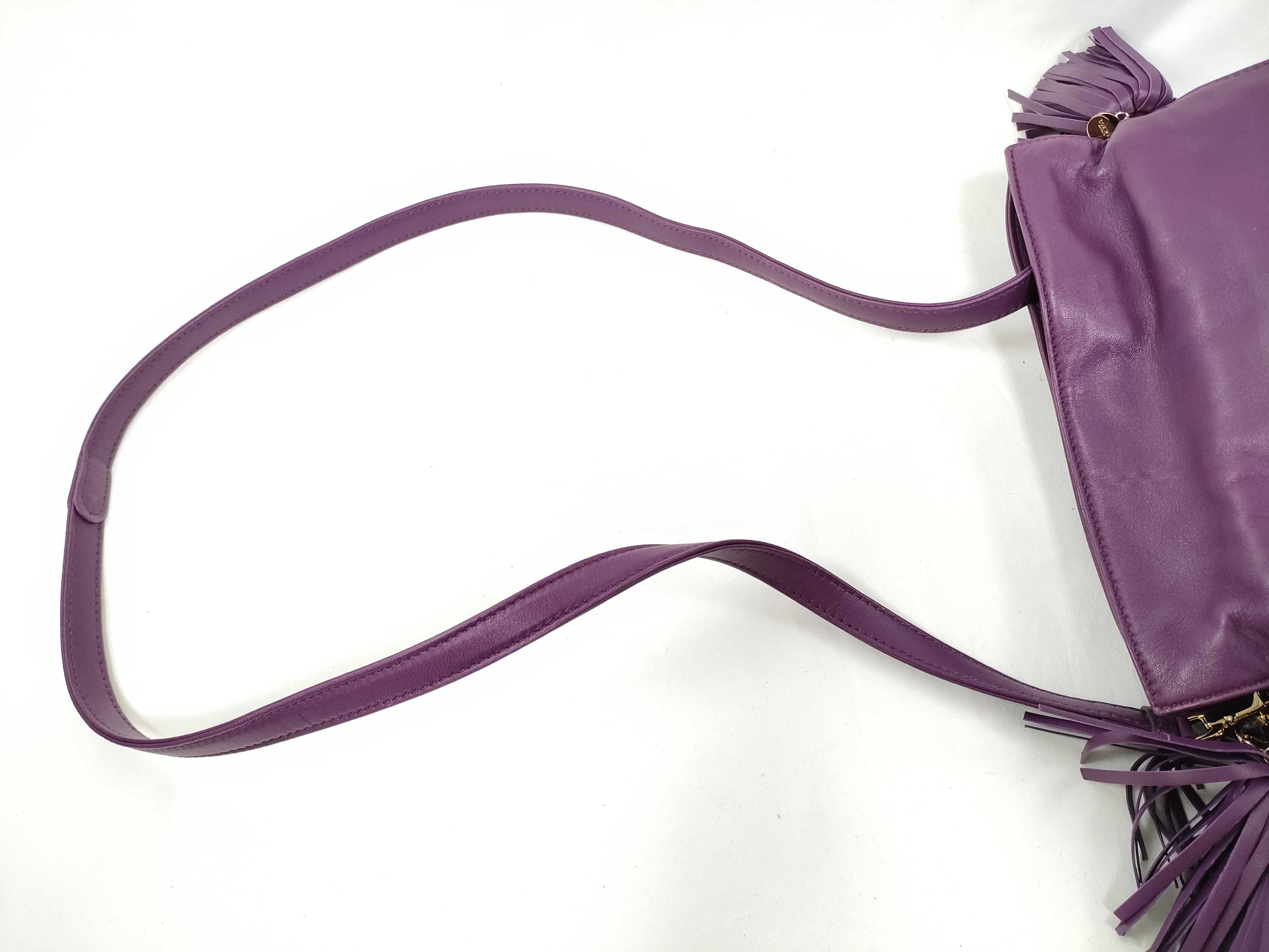 Flamenco Nappa Leather Shoulder Bag, Purple, Gold Hardware, Tassel, with Booklet. — view 3