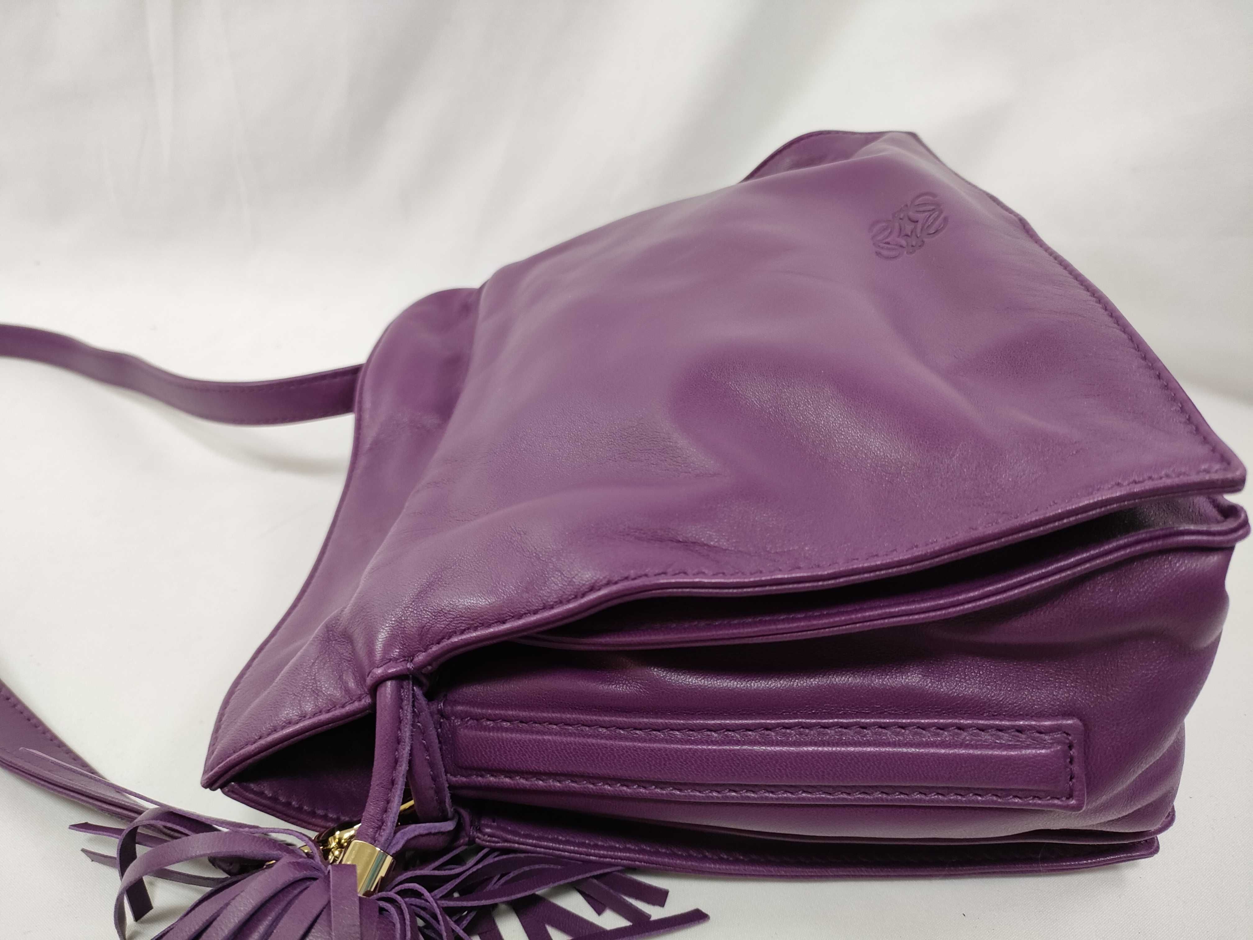 Flamenco Nappa Leather Shoulder Bag, Purple, Gold Hardware, Tassel, with Booklet. — view 5