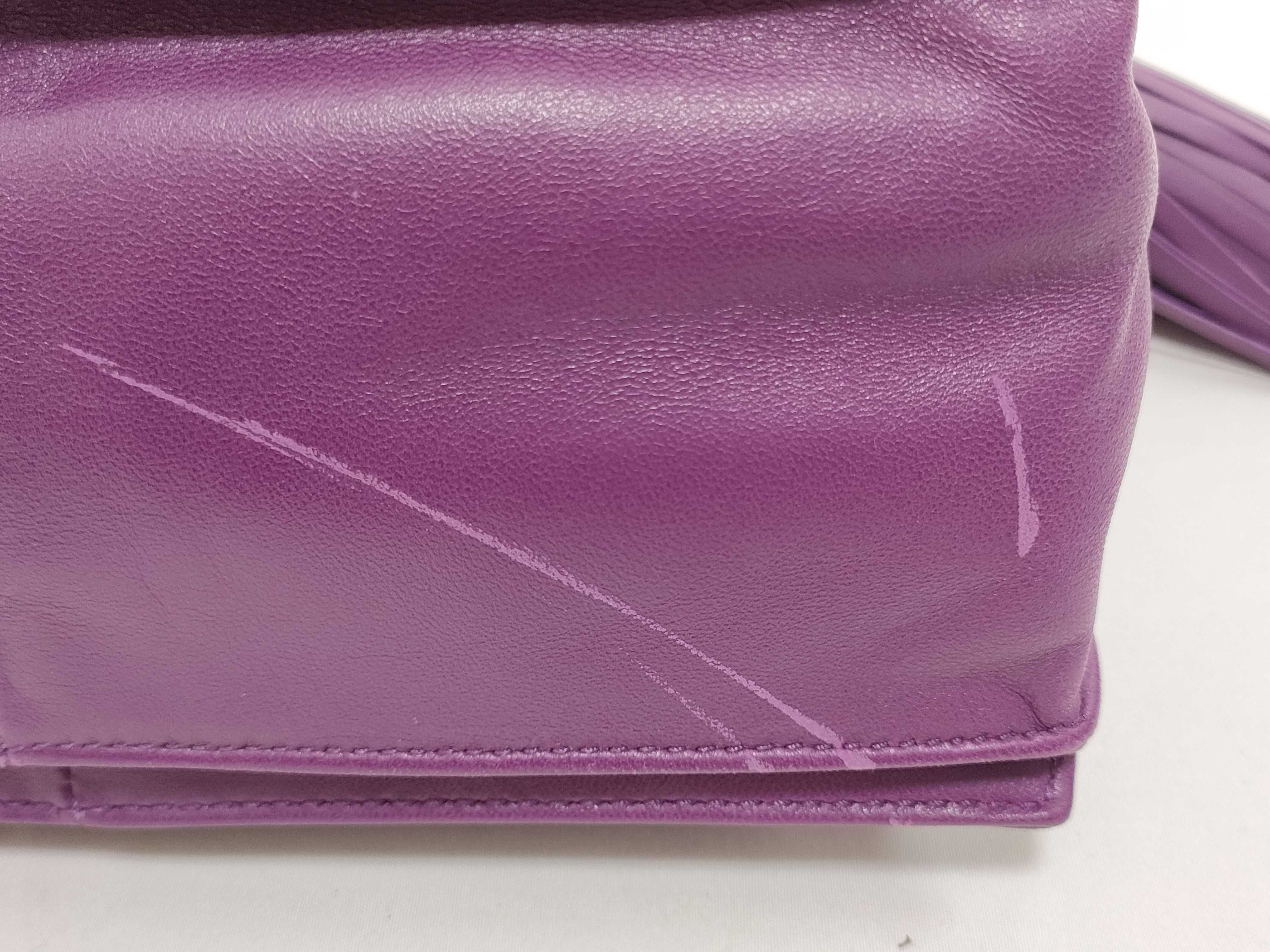 Flamenco Nappa Leather Shoulder Bag, Purple, Gold Hardware, Tassel, with Booklet. — view 6