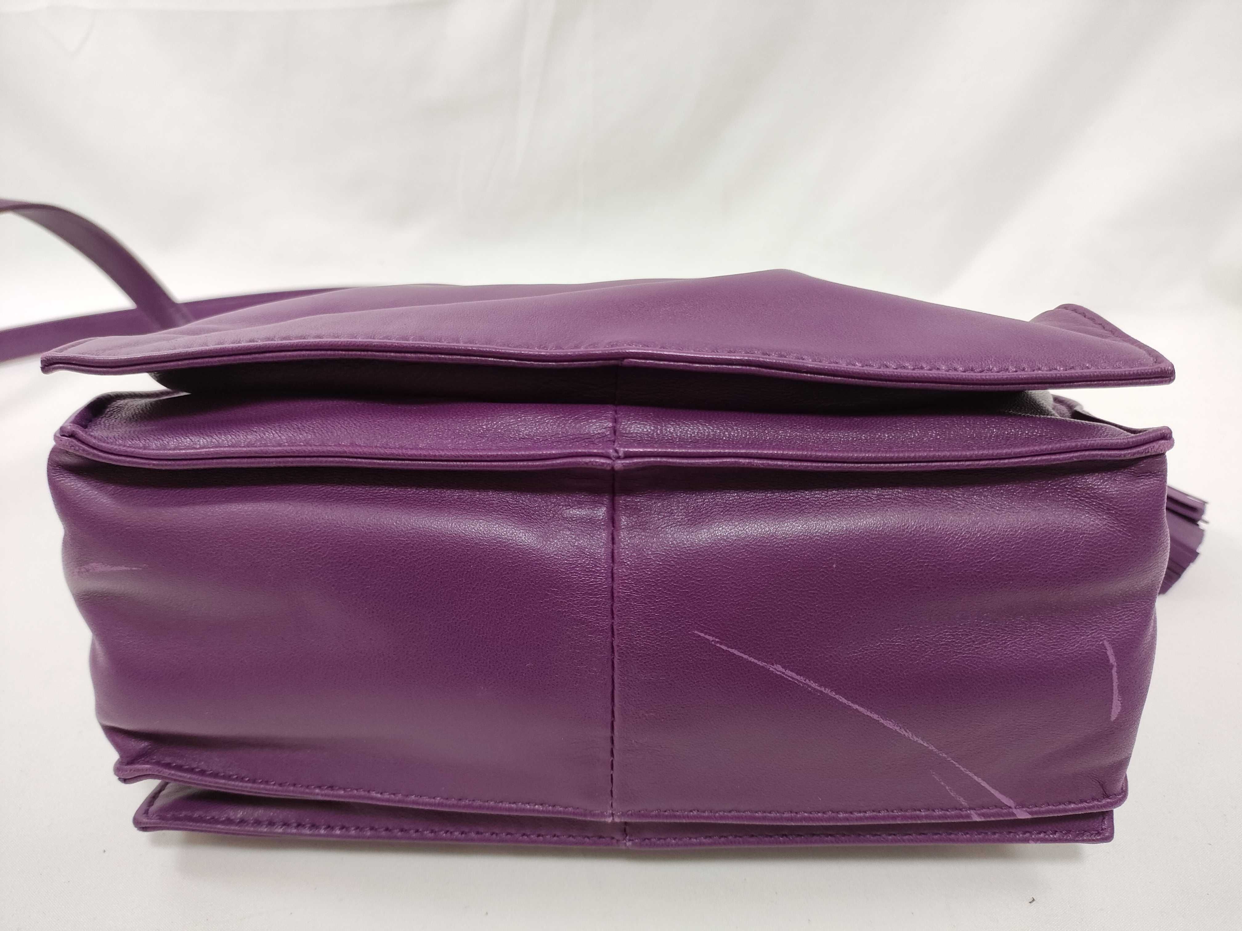 Flamenco Nappa Leather Shoulder Bag, Purple, Gold Hardware, Tassel, with Booklet. — view 7