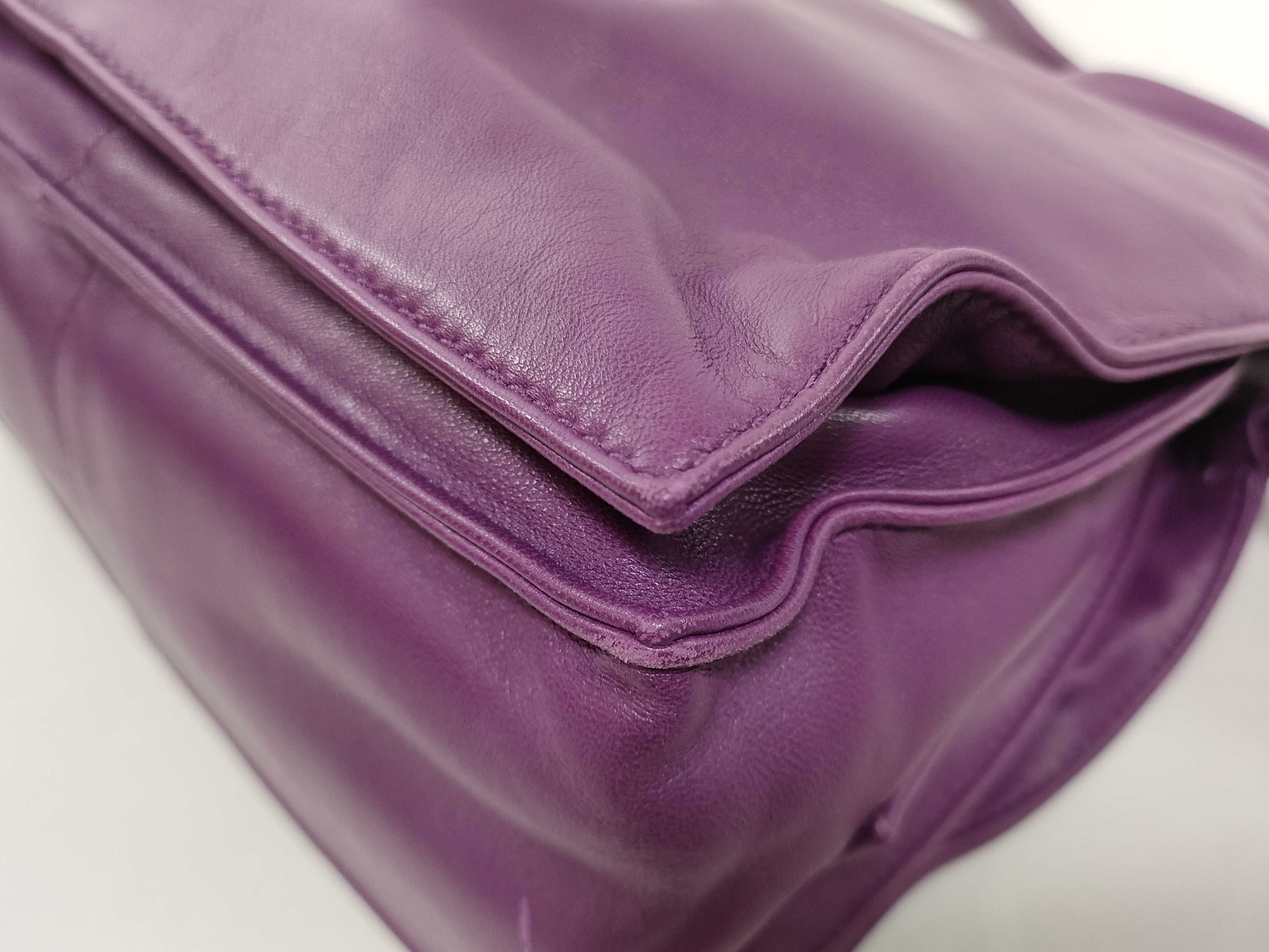 Flamenco Nappa Leather Shoulder Bag, Purple, Gold Hardware, Tassel, with Booklet. — view 8