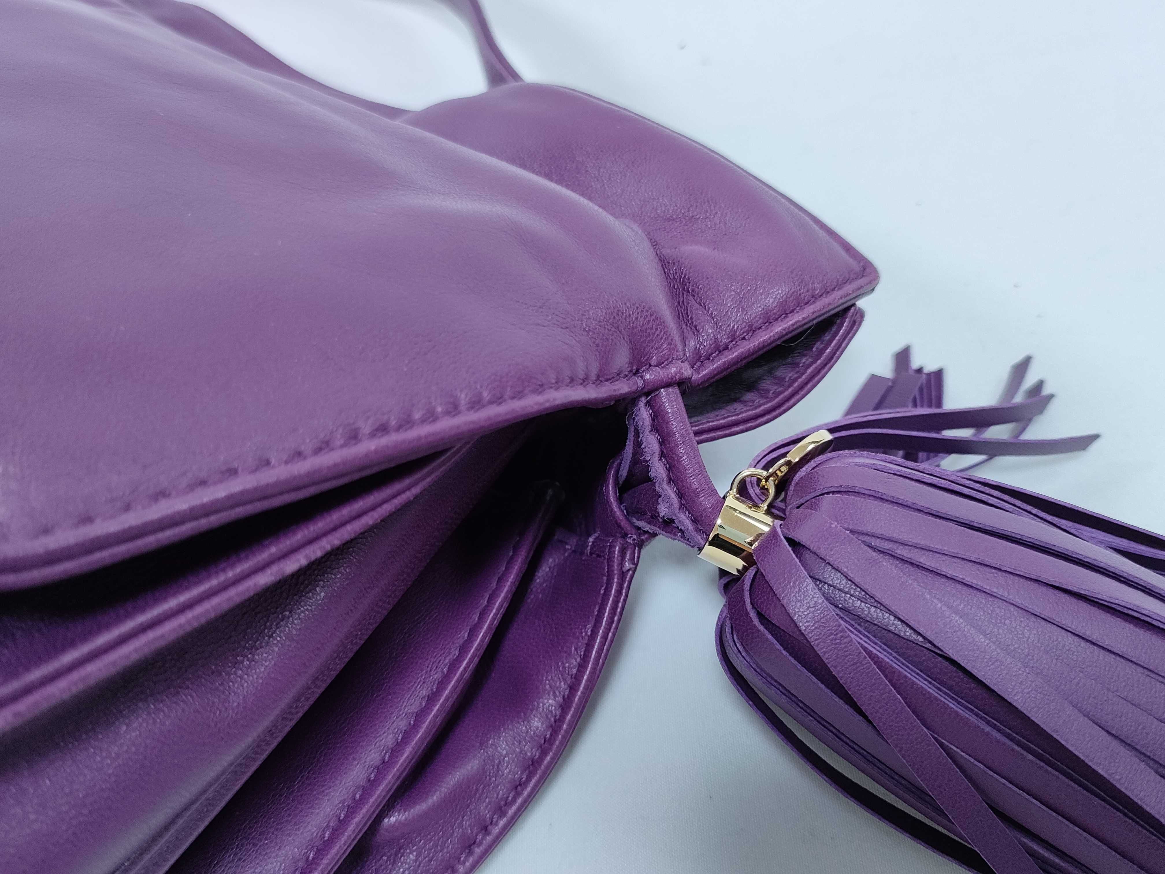 Flamenco Nappa Leather Shoulder Bag, Purple, Gold Hardware, Tassel, with Booklet. — view 9