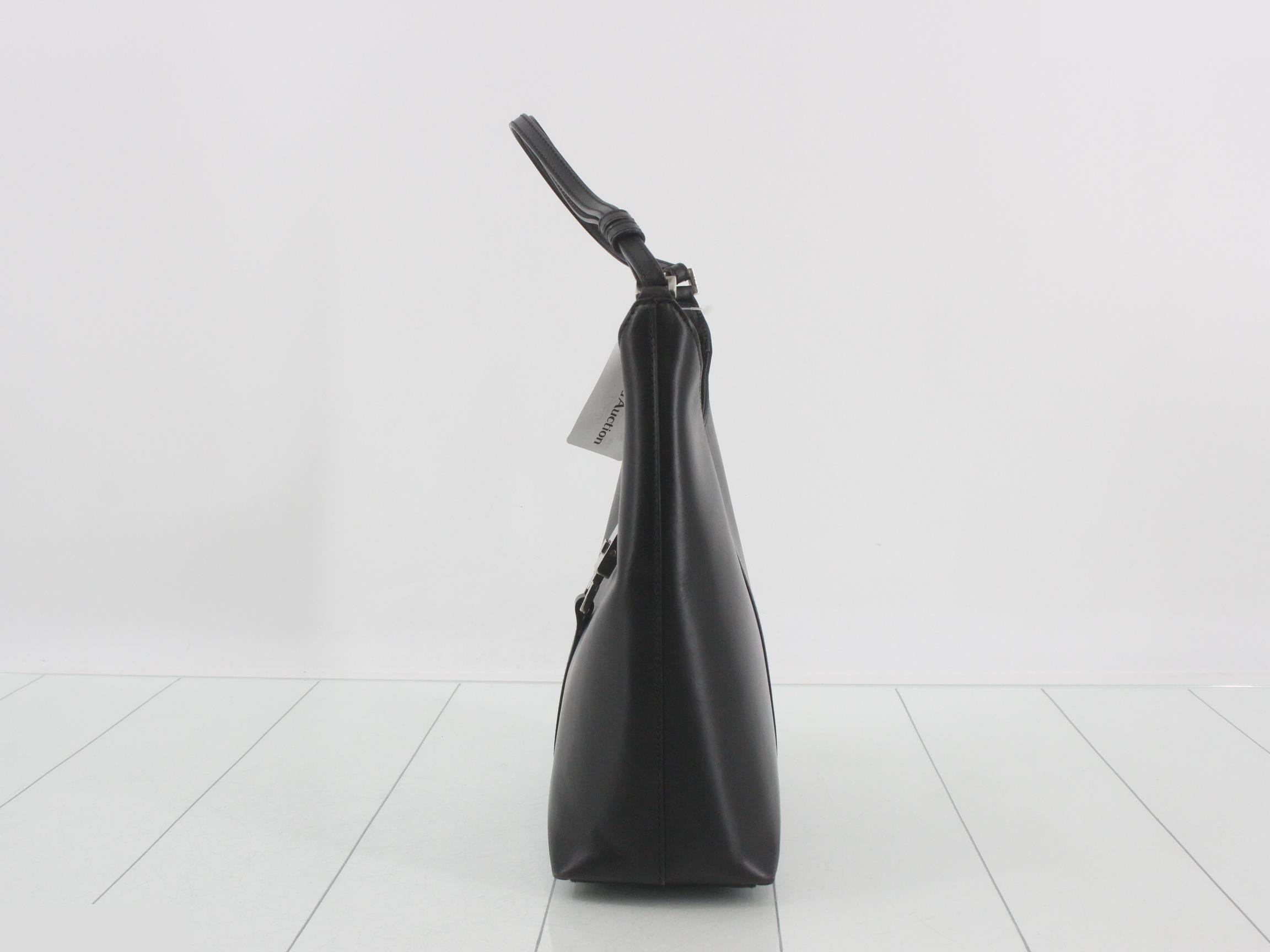 Jackie All-Leather Shoulder Bag, Black — view 3