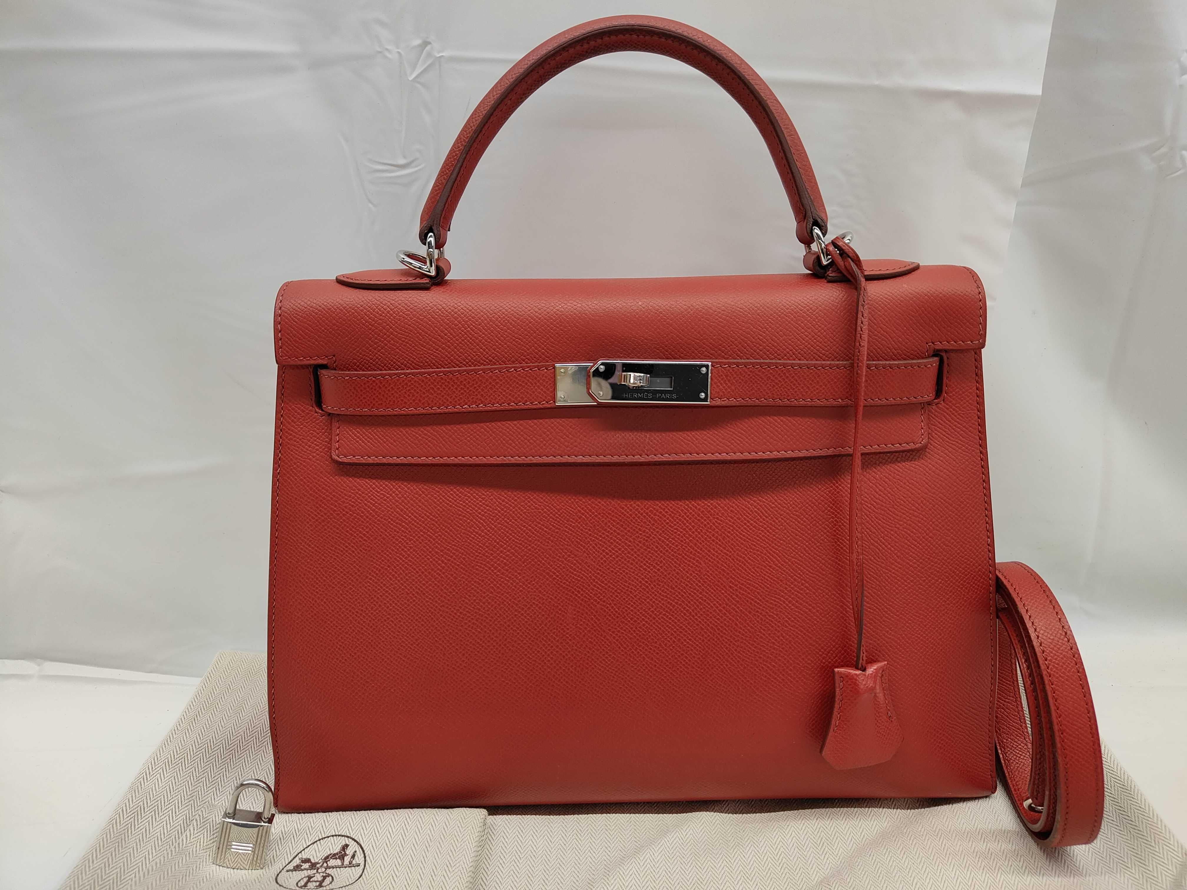 Kelly 32 Epsom Red Silver K Tote Bag