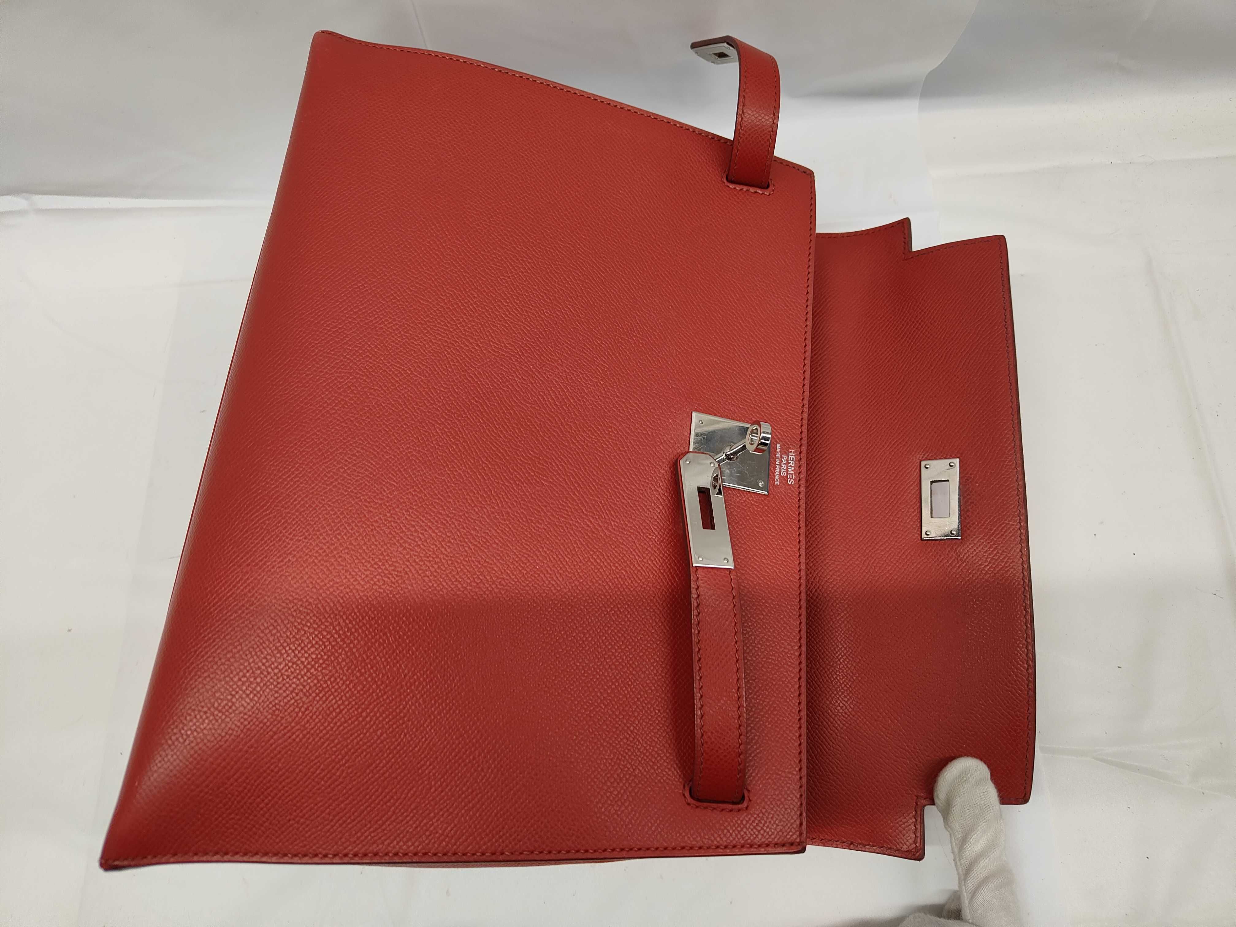 Kelly 32 Epsom Red Silver K Tote Bag — view 8