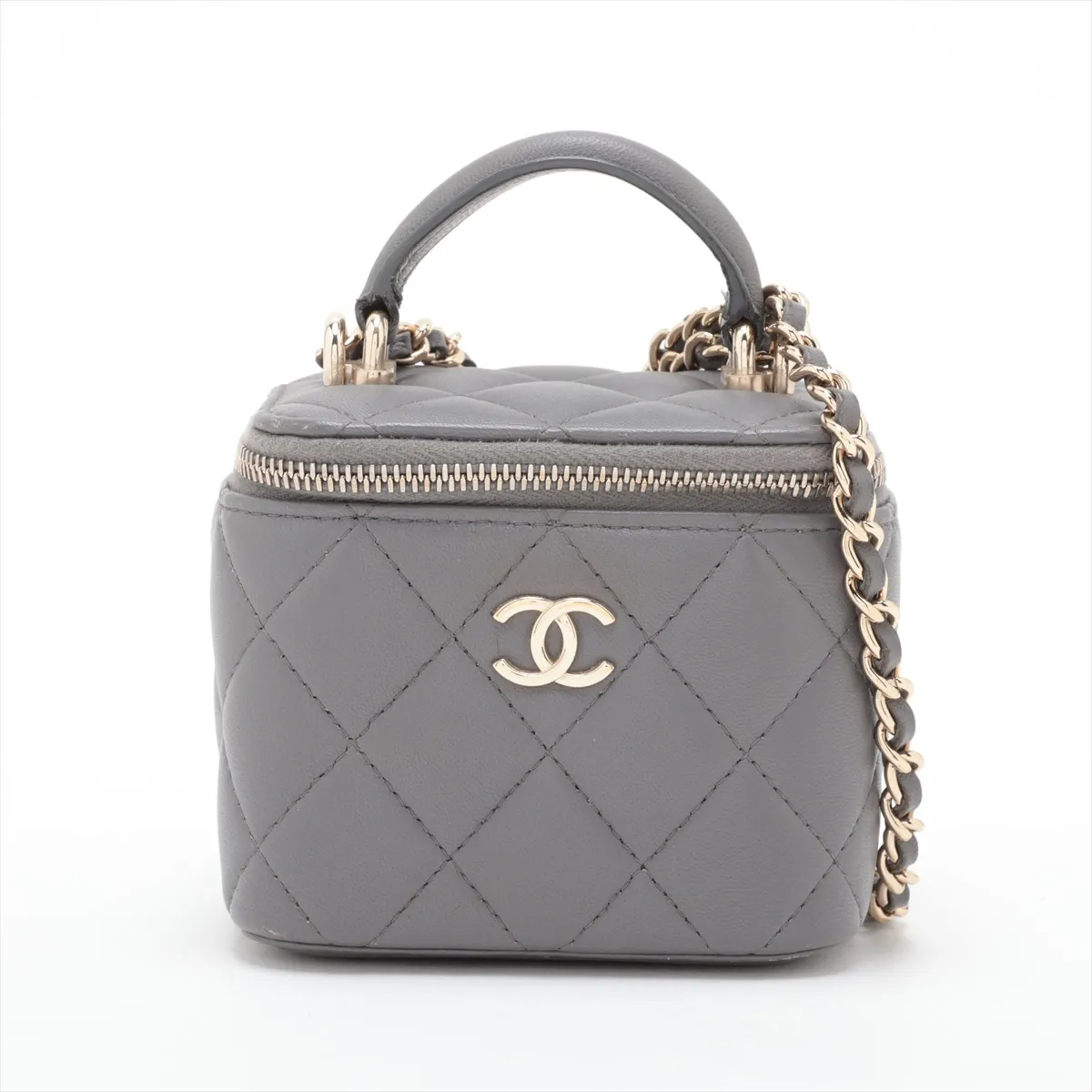 Matelassé Lambskin Vanity Bag, Gray with Gold Hardware, GU97G3PE, Random Serial Number