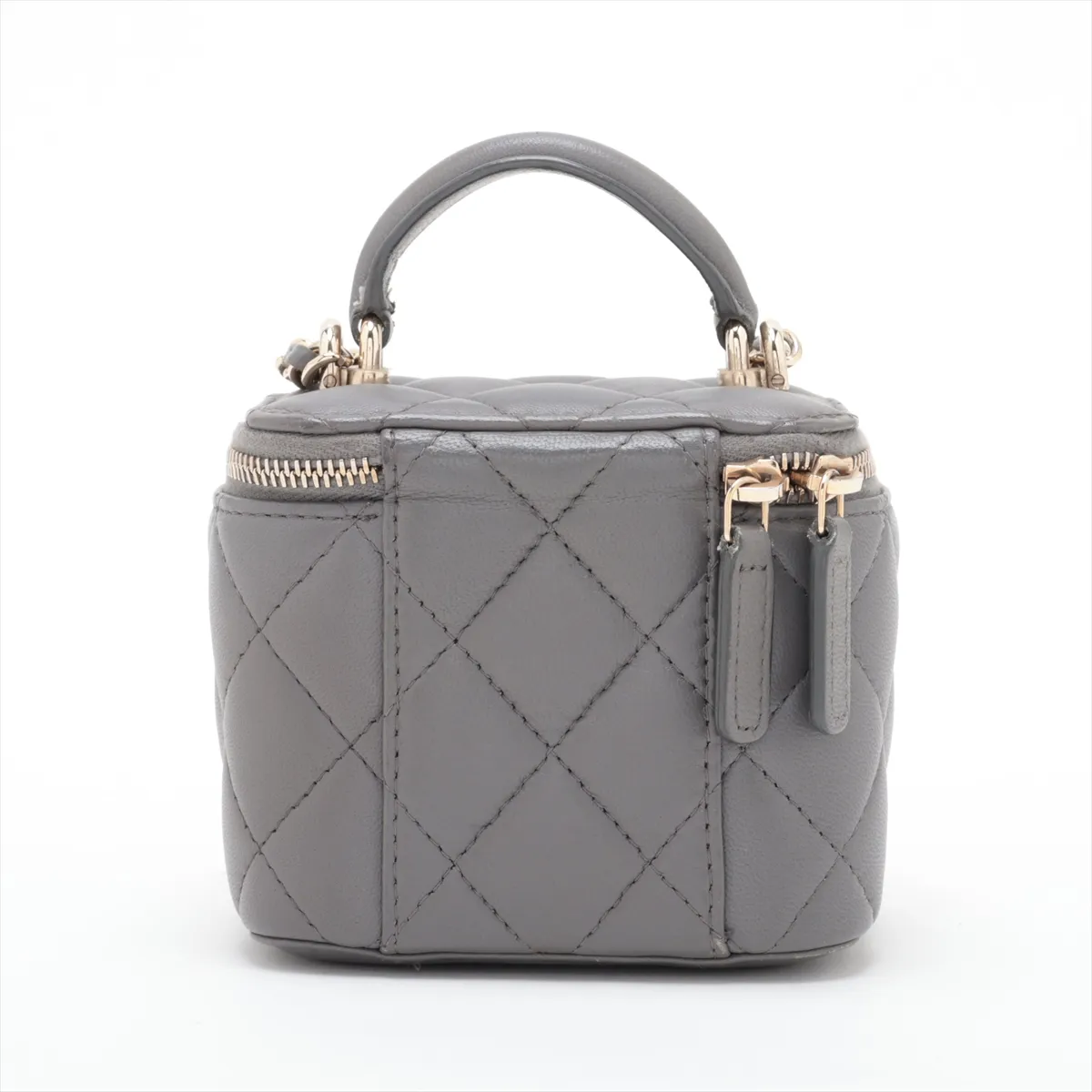 Matelassé Lambskin Vanity Bag, Gray with Gold Hardware, GU97G3PE, Random Serial Number — view 2