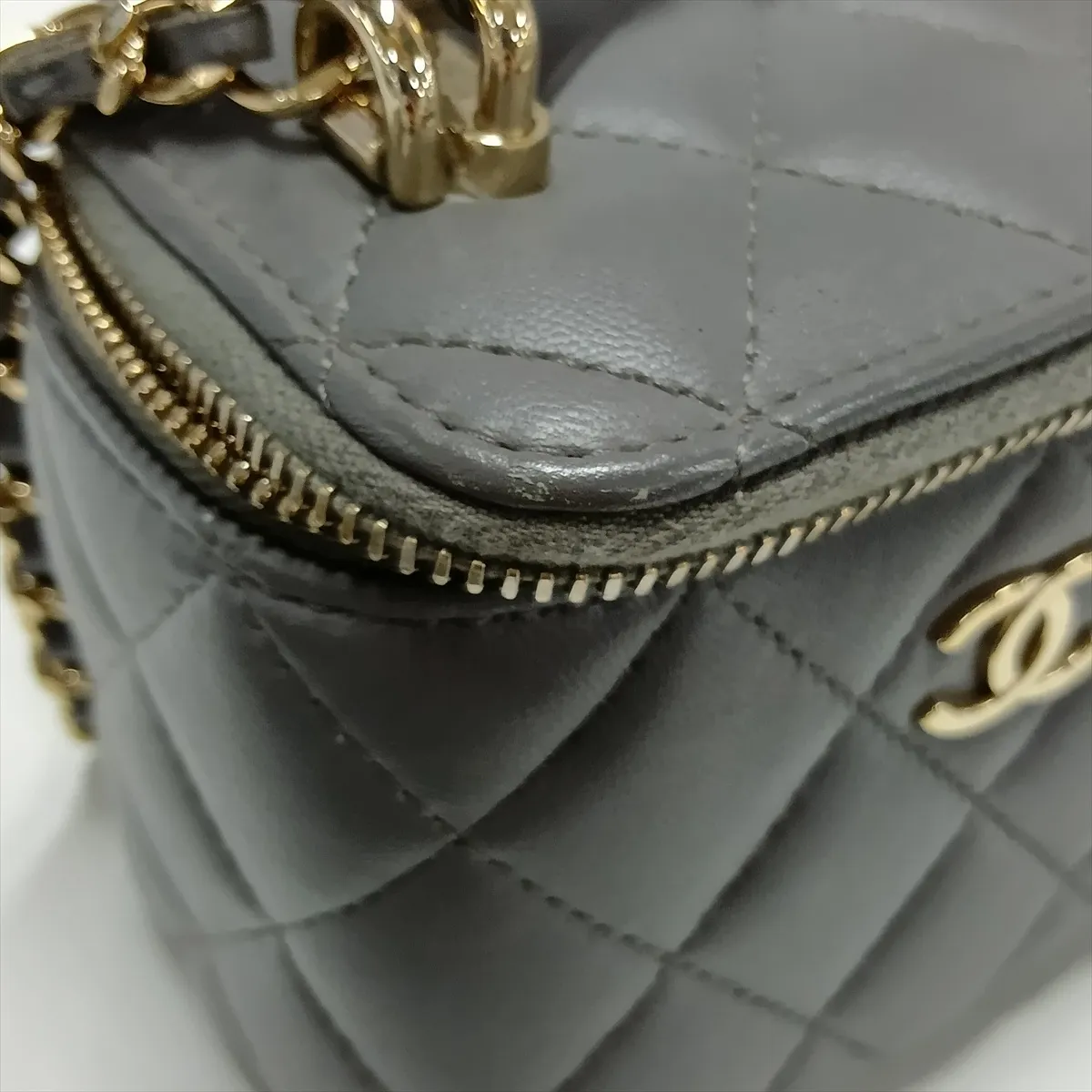 Matelassé Lambskin Vanity Bag, Gray with Gold Hardware, GU97G3PE, Random Serial Number — view 11