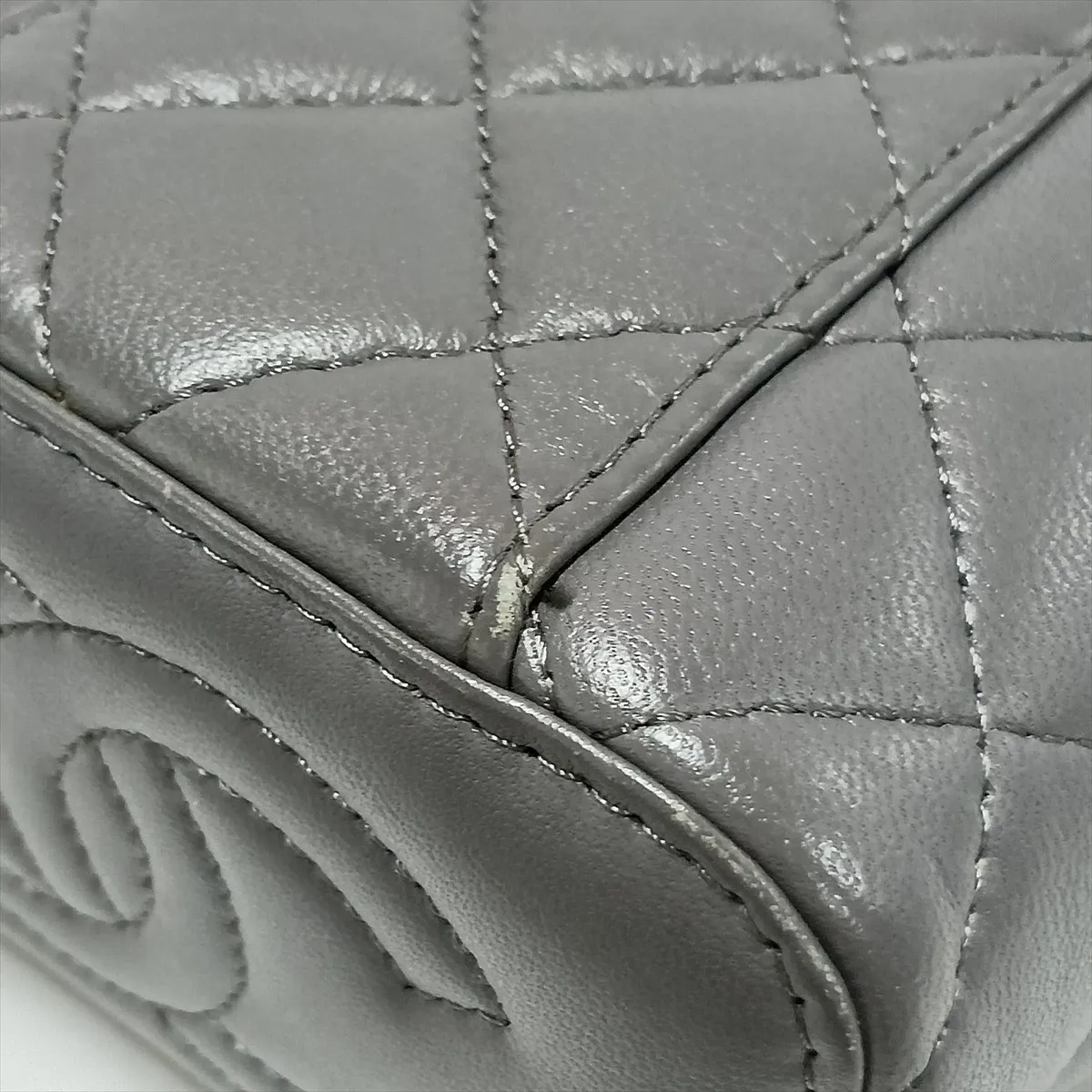 Matelassé Lambskin Vanity Bag, Gray with Gold Hardware, GU97G3PE, Random Serial Number — view 13