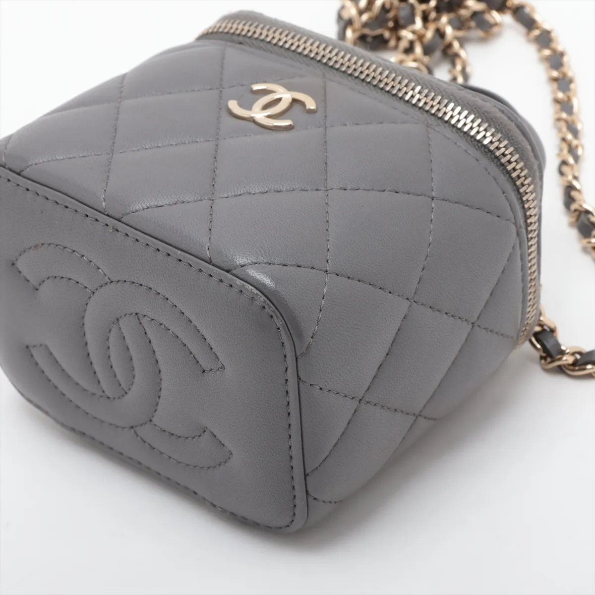 Matelassé Lambskin Vanity Bag, Gray with Gold Hardware, GU97G3PE, Random Serial Number — view 3