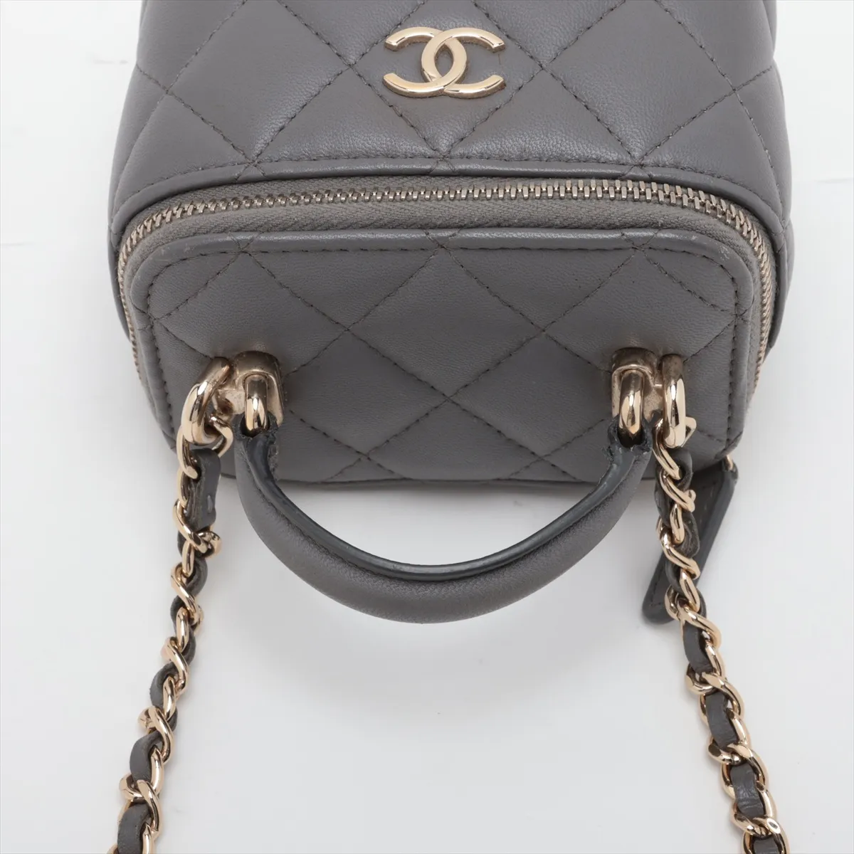 Matelassé Lambskin Vanity Bag, Gray with Gold Hardware, GU97G3PE, Random Serial Number — view 5