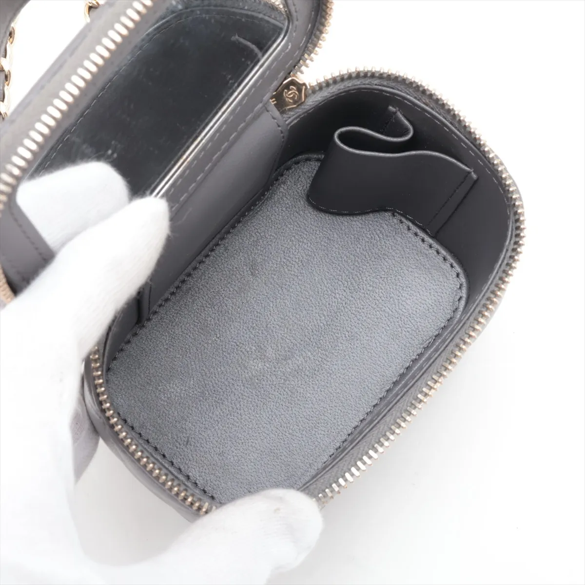 Matelassé Lambskin Vanity Bag, Gray with Gold Hardware, GU97G3PE, Random Serial Number — view 8