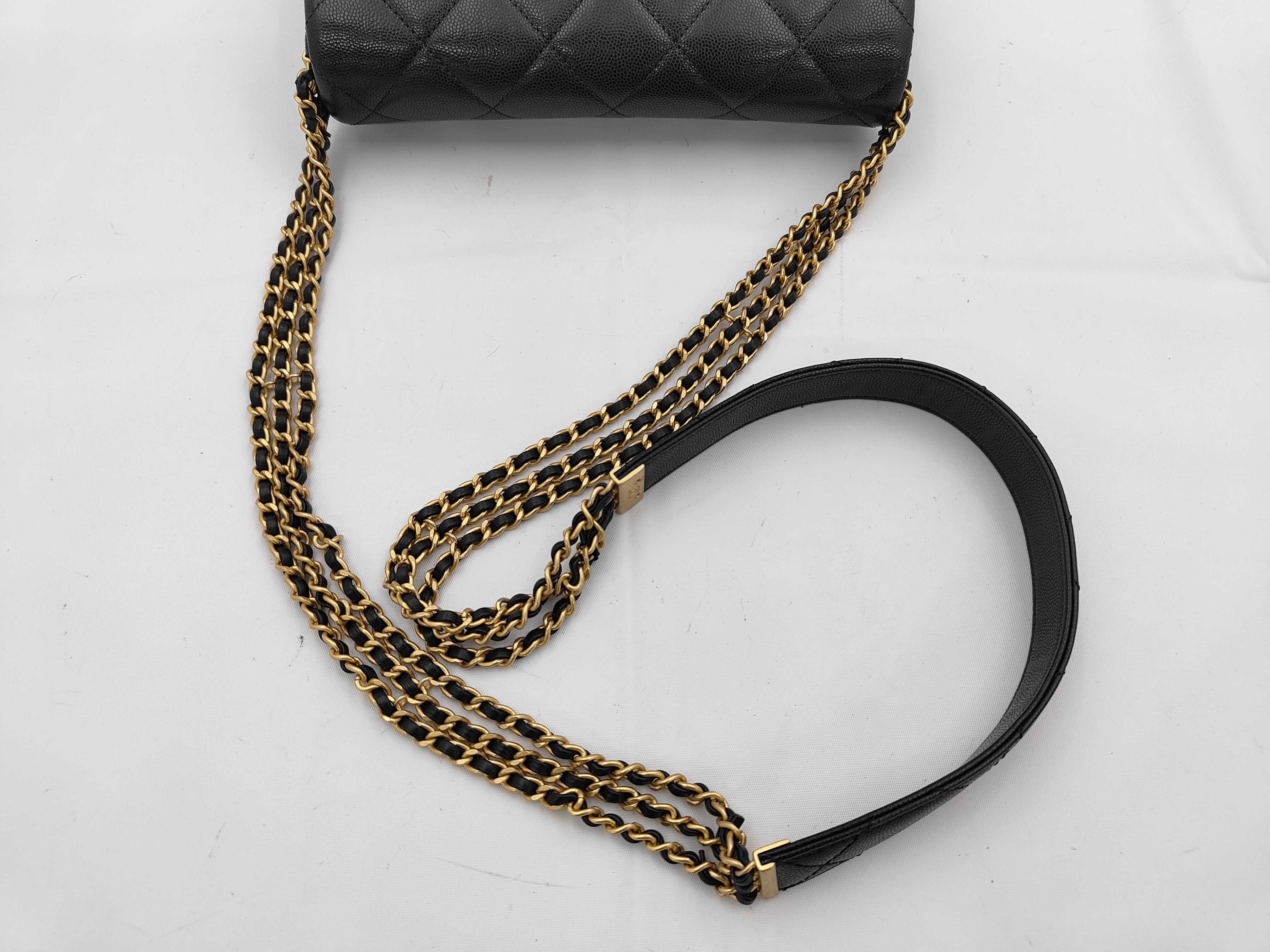 Matelassé Chain Shoulder Bag, Caviar Leather, Black — view 3
