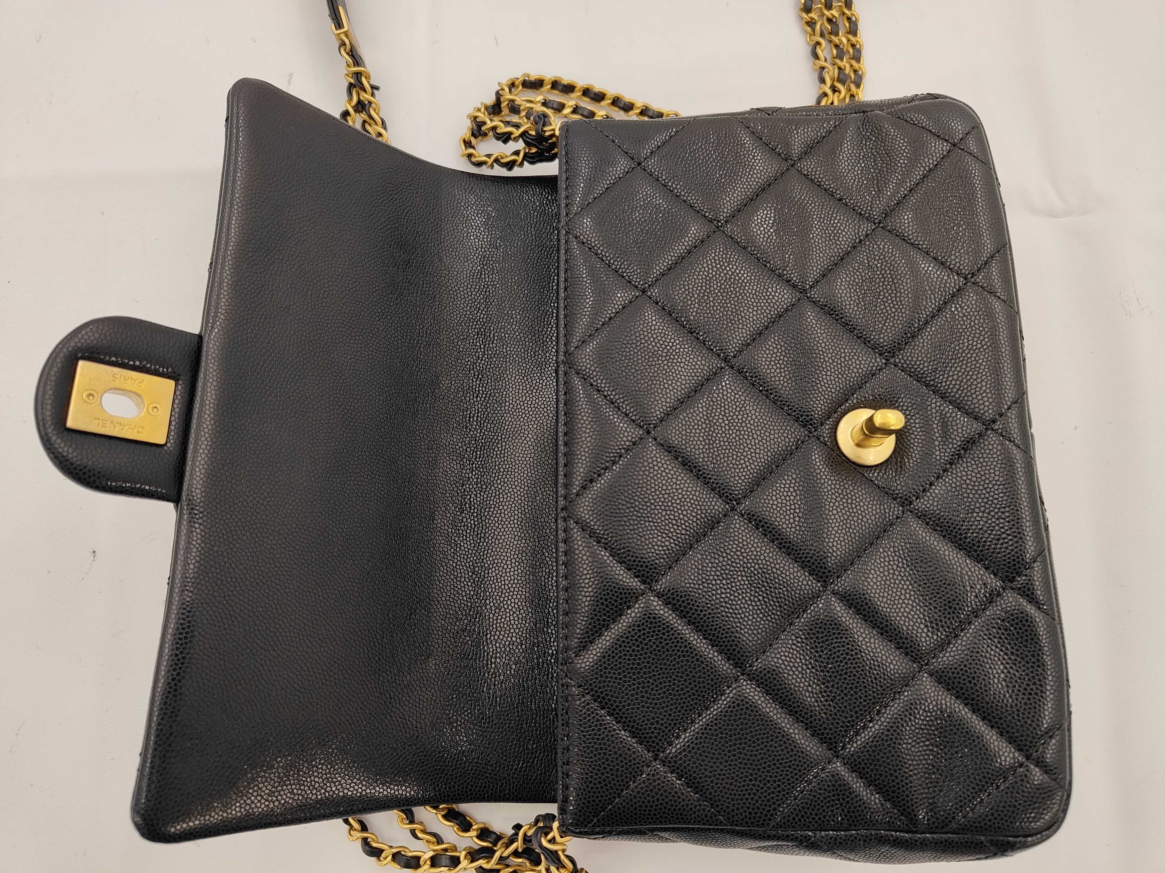 Matelassé Chain Shoulder Bag, Caviar Leather, Black — view 8