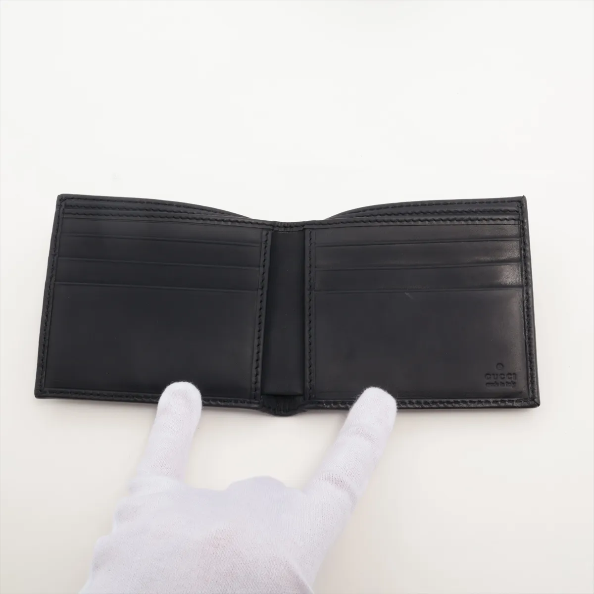 Guccissima Leather Compact Wallet, Navy, 225826 — view 3