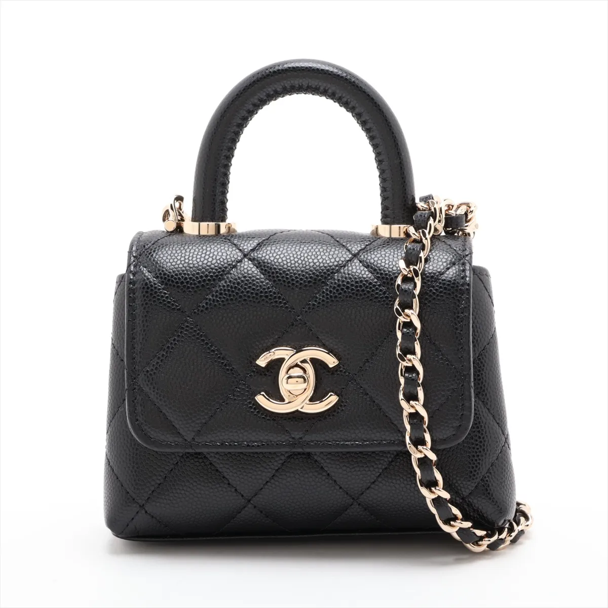 Coco Handle Micro Caviar Skin 2-Way Shoulder Bag, Black with Gold Hardware, GN0XACHE, Random Serial Number AP4245
