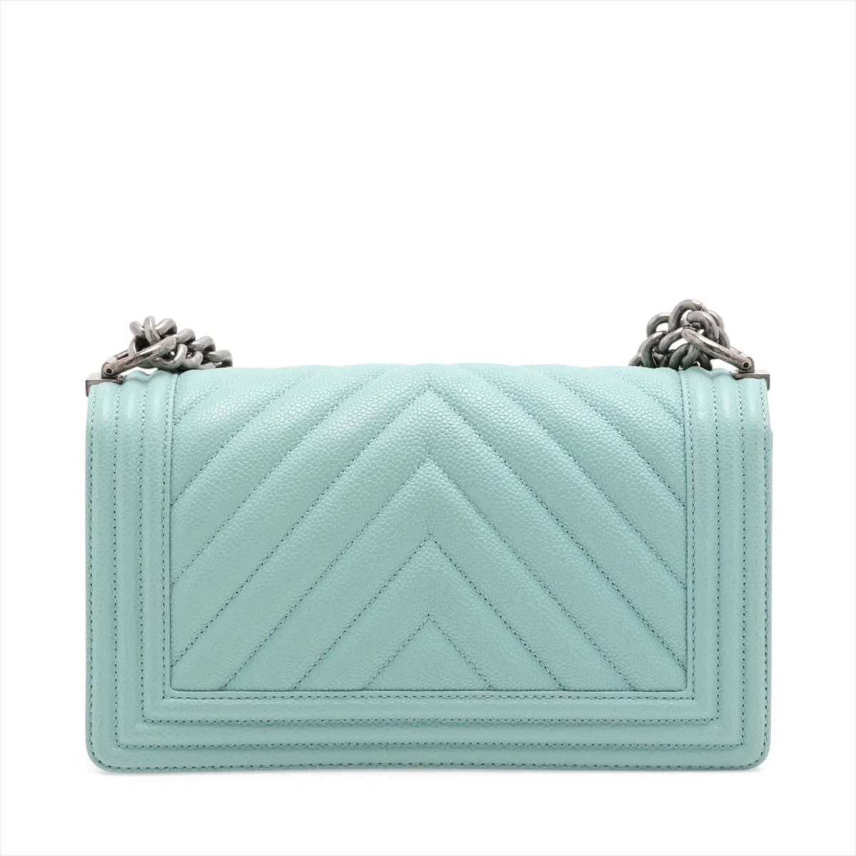 Boy Chanel 25 Caviar Skin Chain Shoulder Bag, Chevron V-stitch, Green, Gunmetal Hardware, 29185339, Serial Number 29, A67086 — view 2
