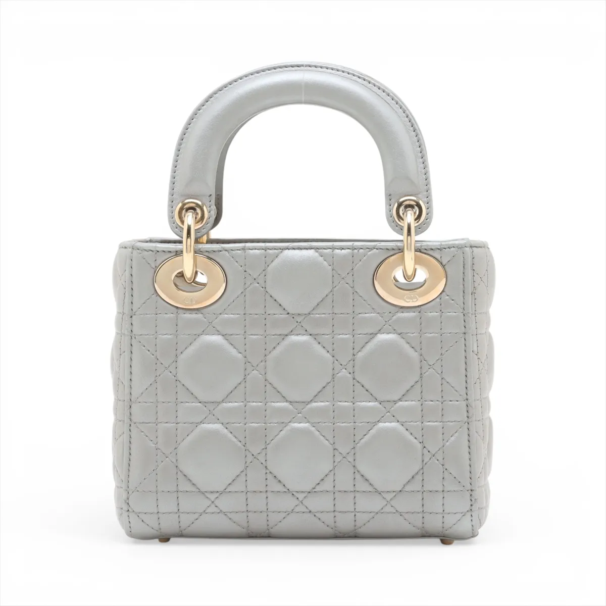 Cannage Lady Dior Mini Leather 2-Way Handbag, Silver — view 2