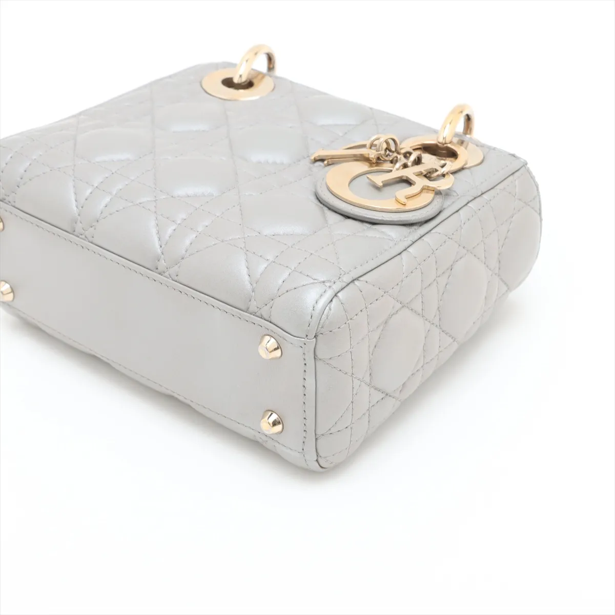 Cannage Lady Dior Mini Leather 2-Way Handbag, Silver — view 3