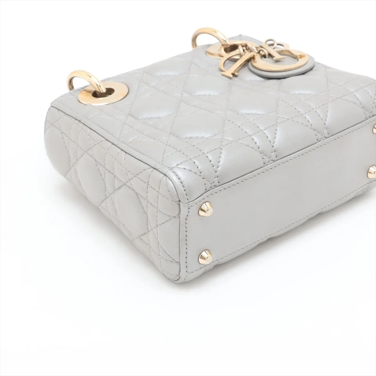 Cannage Lady Dior Mini Leather 2-Way Handbag, Silver — view 4