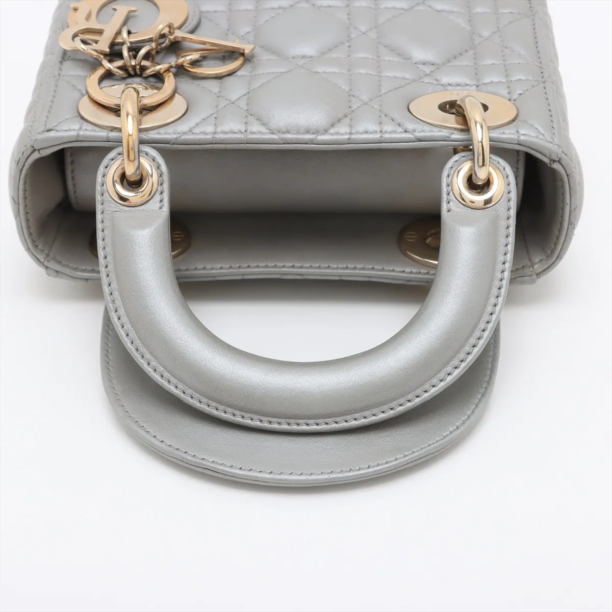 Cannage Lady Dior Mini Leather 2-Way Handbag, Silver — view 5