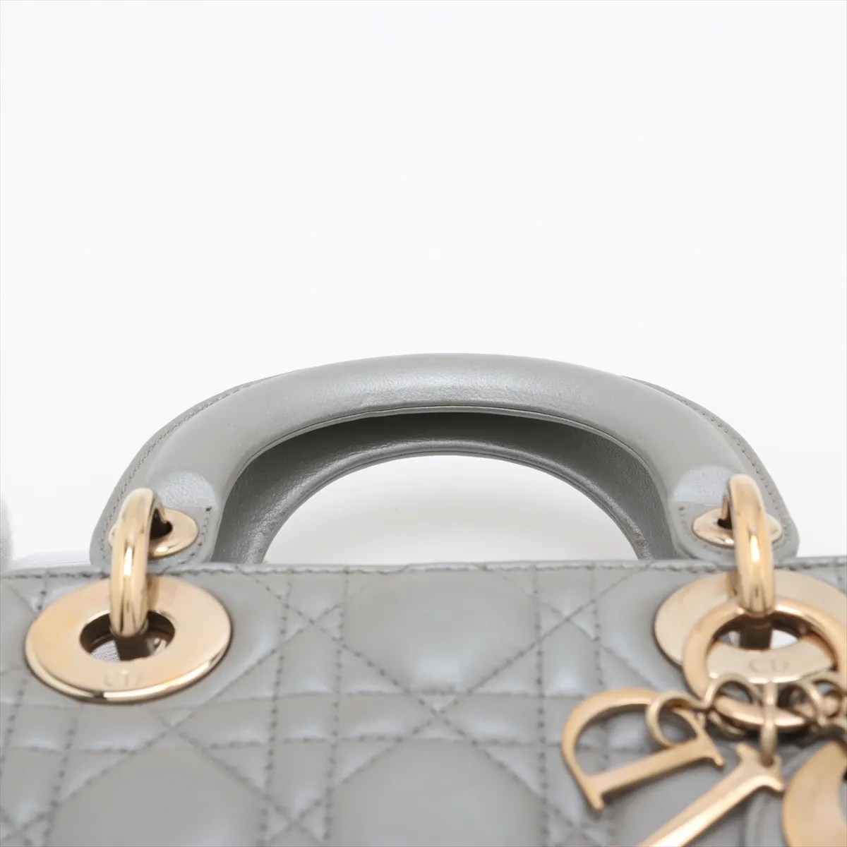 Cannage Lady Dior Mini Leather 2-Way Handbag, Silver — view 6