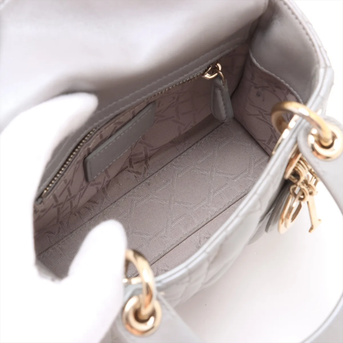 Cannage Lady Dior Mini Leather 2-Way Handbag, Silver — view 8